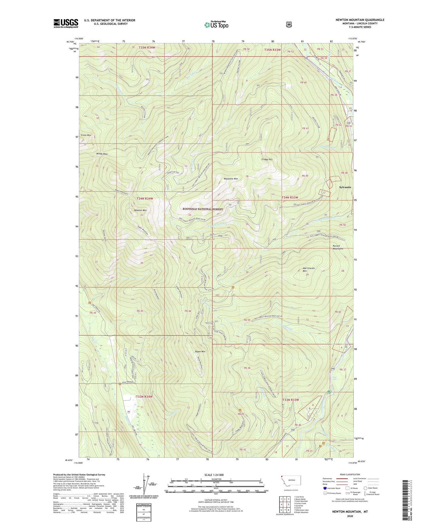Newton Mountain Montana US Topo Map Image