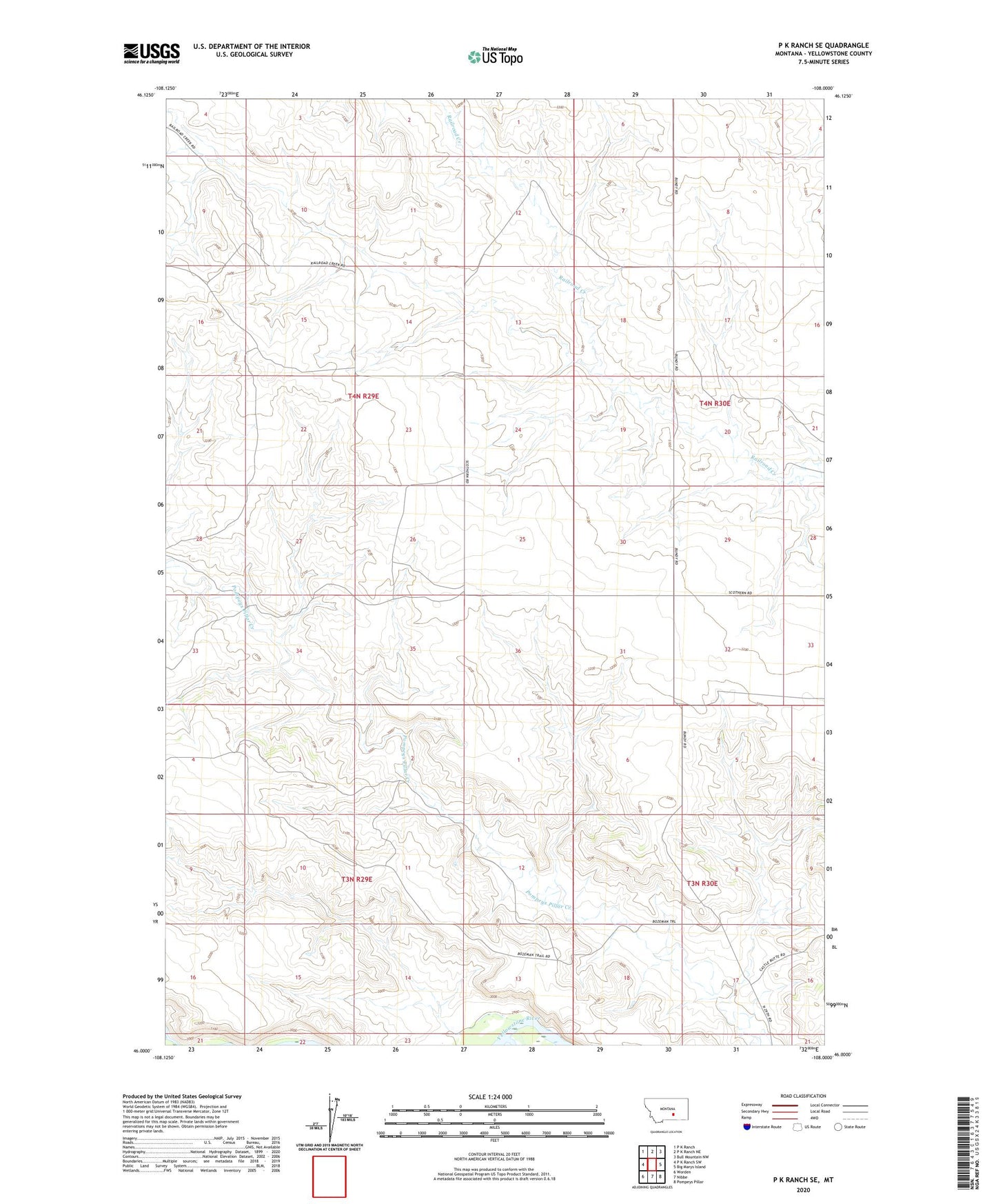P K Ranch SE Montana US Topo Map Image