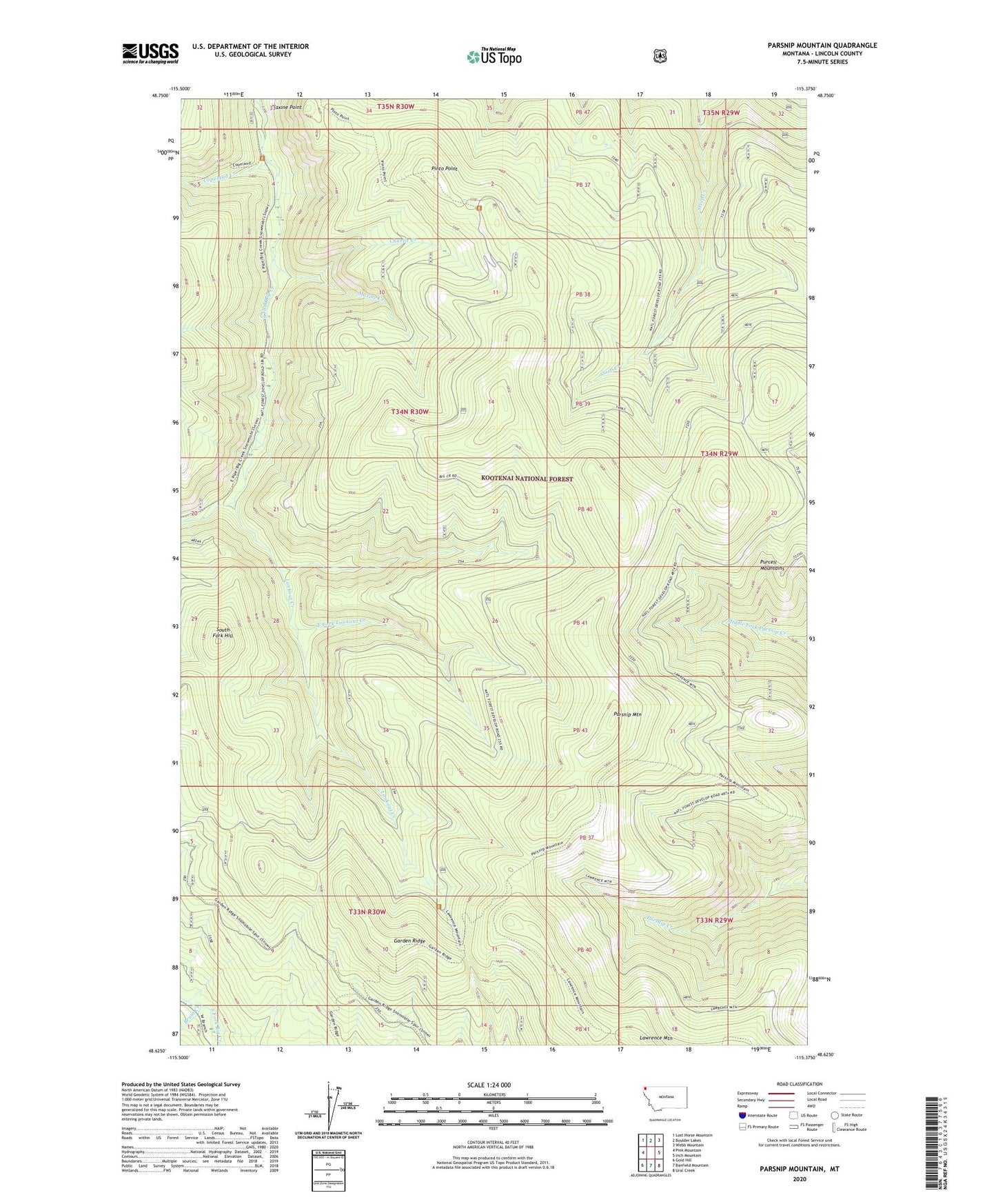 Parsnip Mountain Montana US Topo Map Image