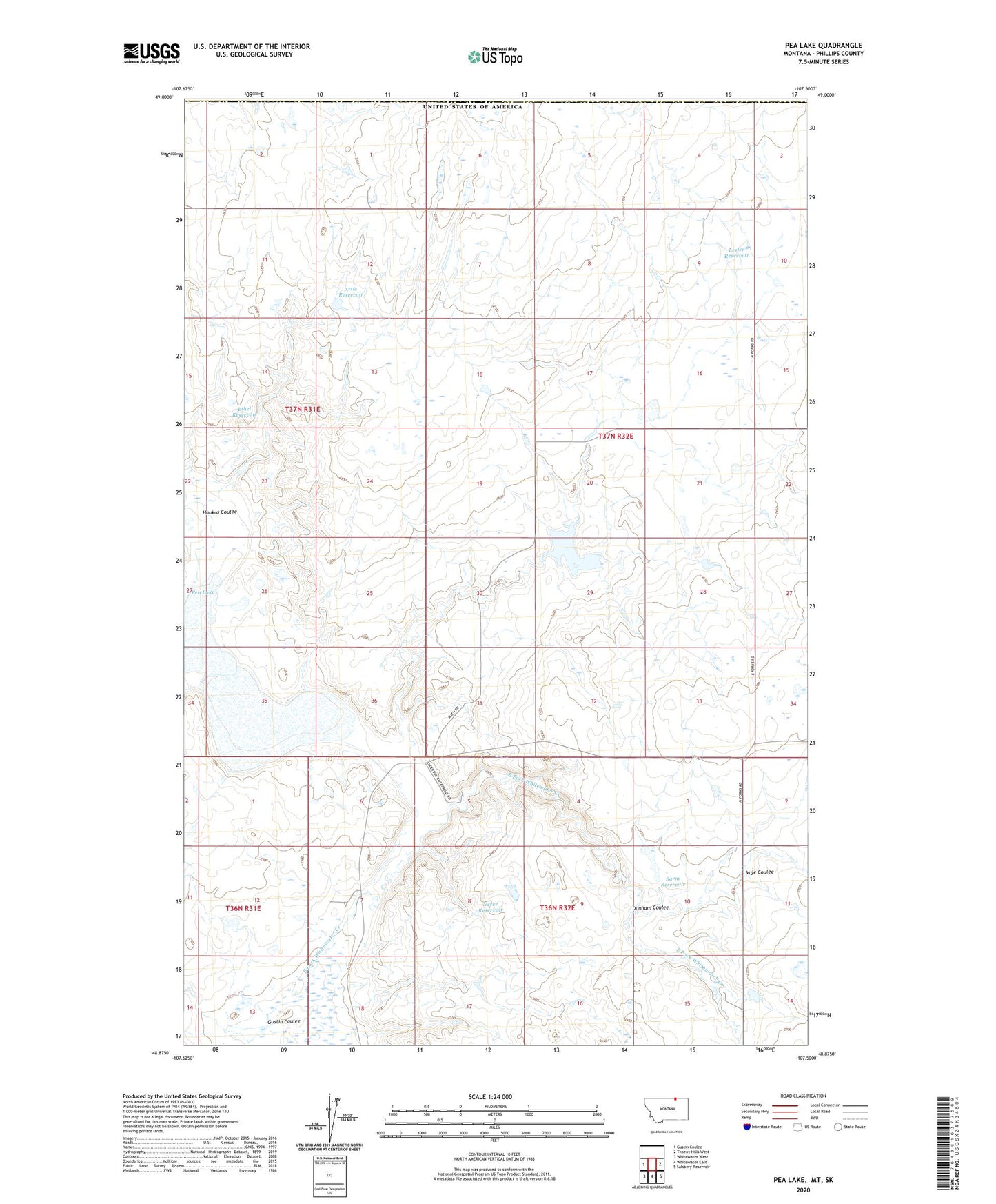 Pea Lake Montana US Topo Map Image