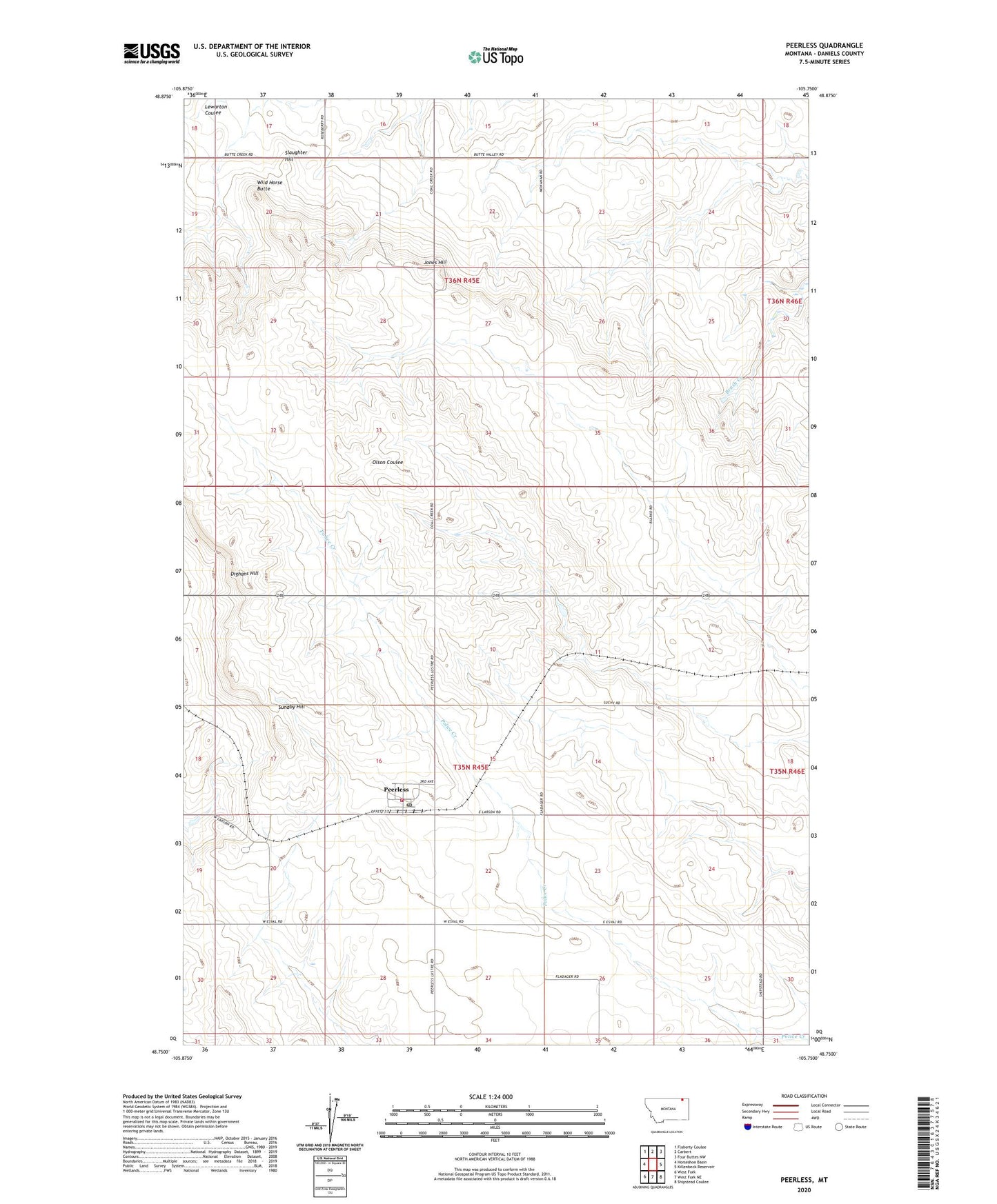 Peerless Montana US Topo Map Image