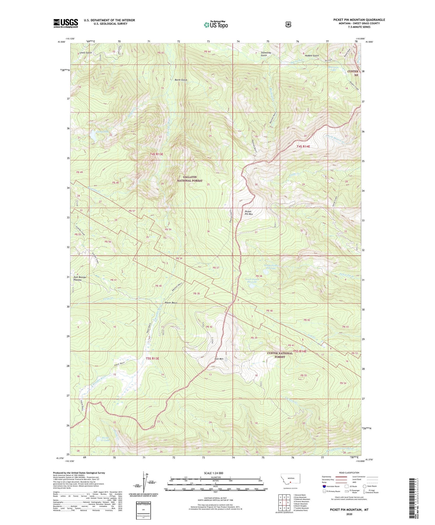 Picket Pin Mountain Montana US Topo Map Image