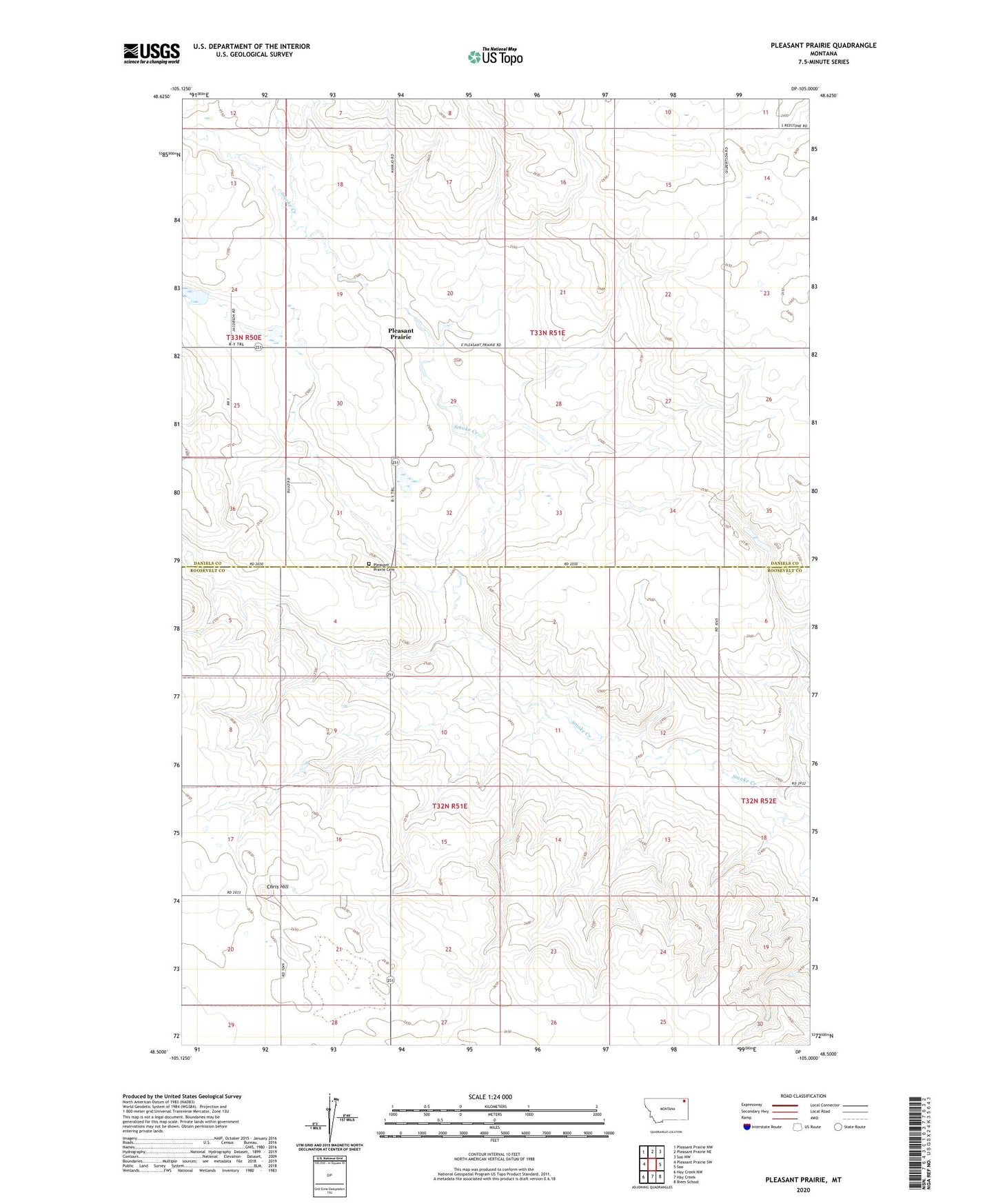 Pleasant Prairie Montana US Topo Map Image
