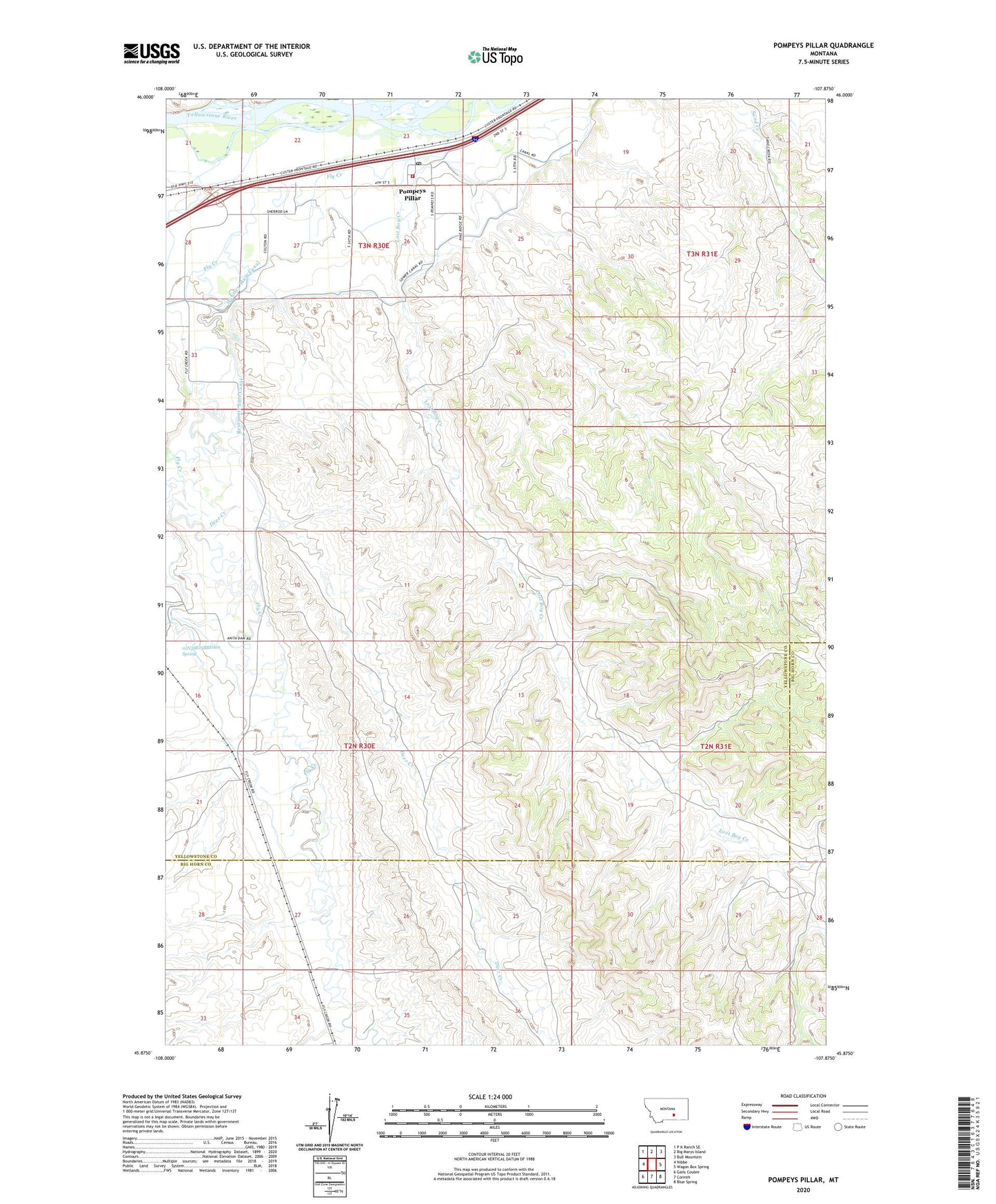 Pompeys Pillar Montana US Topo Map Image