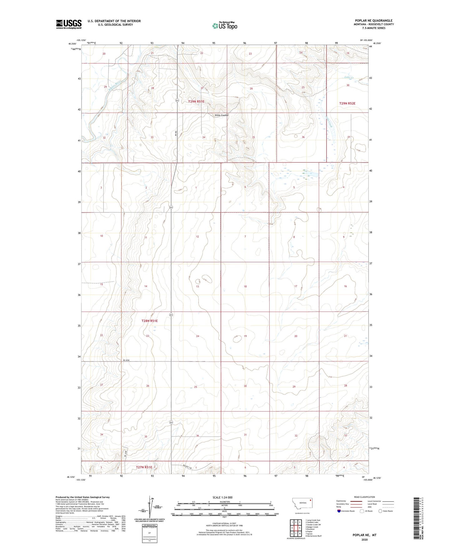 Poplar NE Montana US Topo Map Image