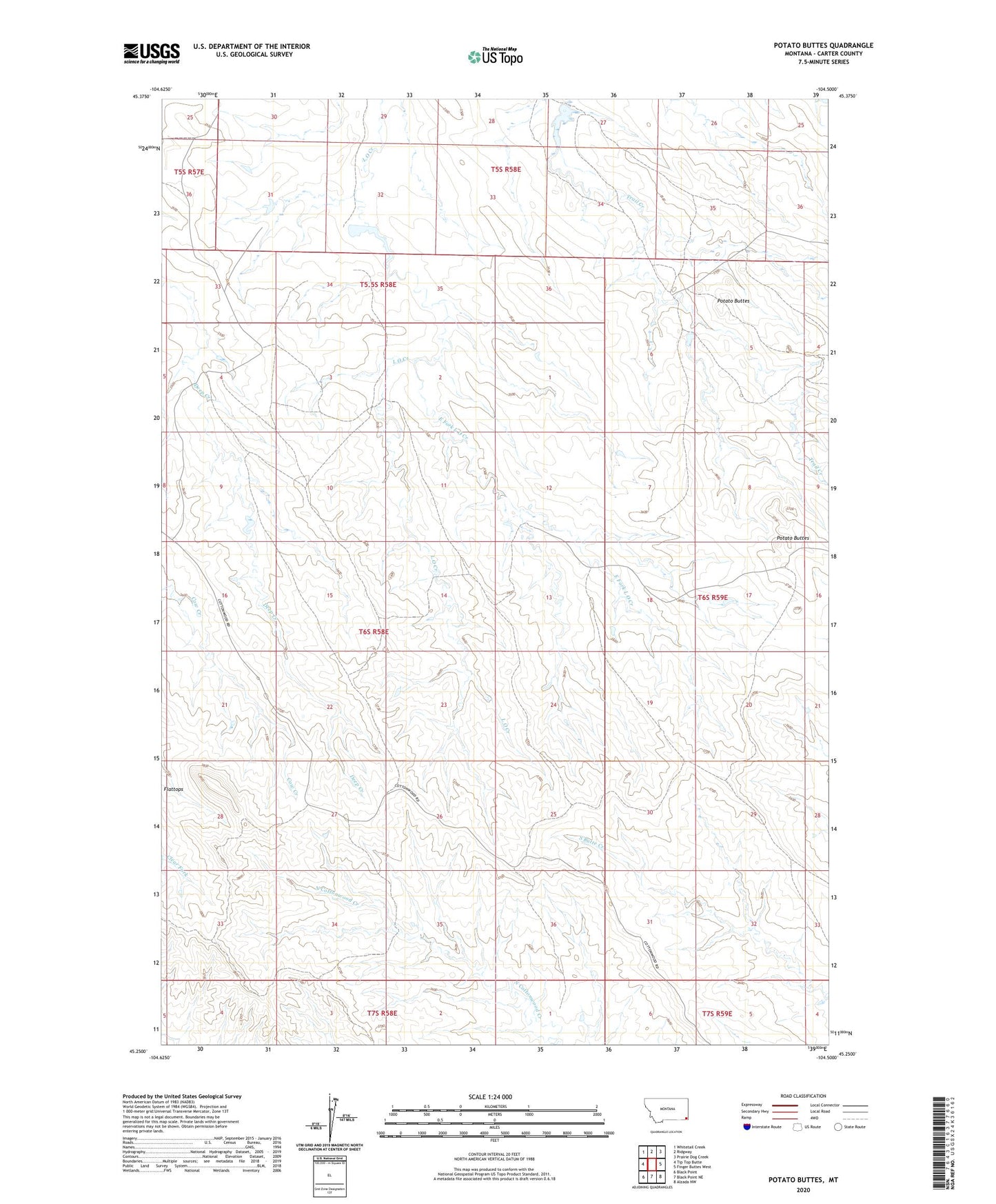 Potato Buttes Montana US Topo Map Image