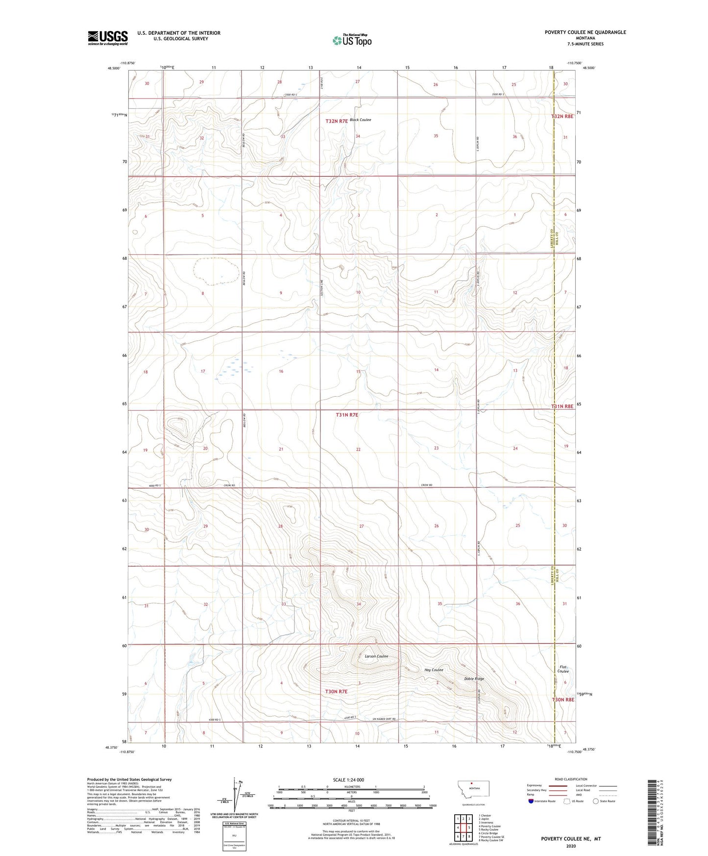Poverty Coulee NE Montana US Topo Map Image