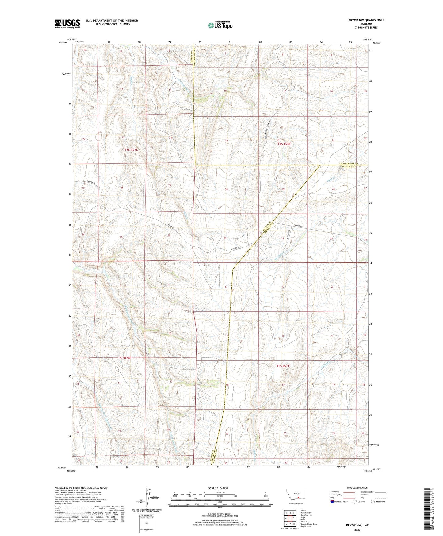 Pryor NW Montana US Topo Map Image