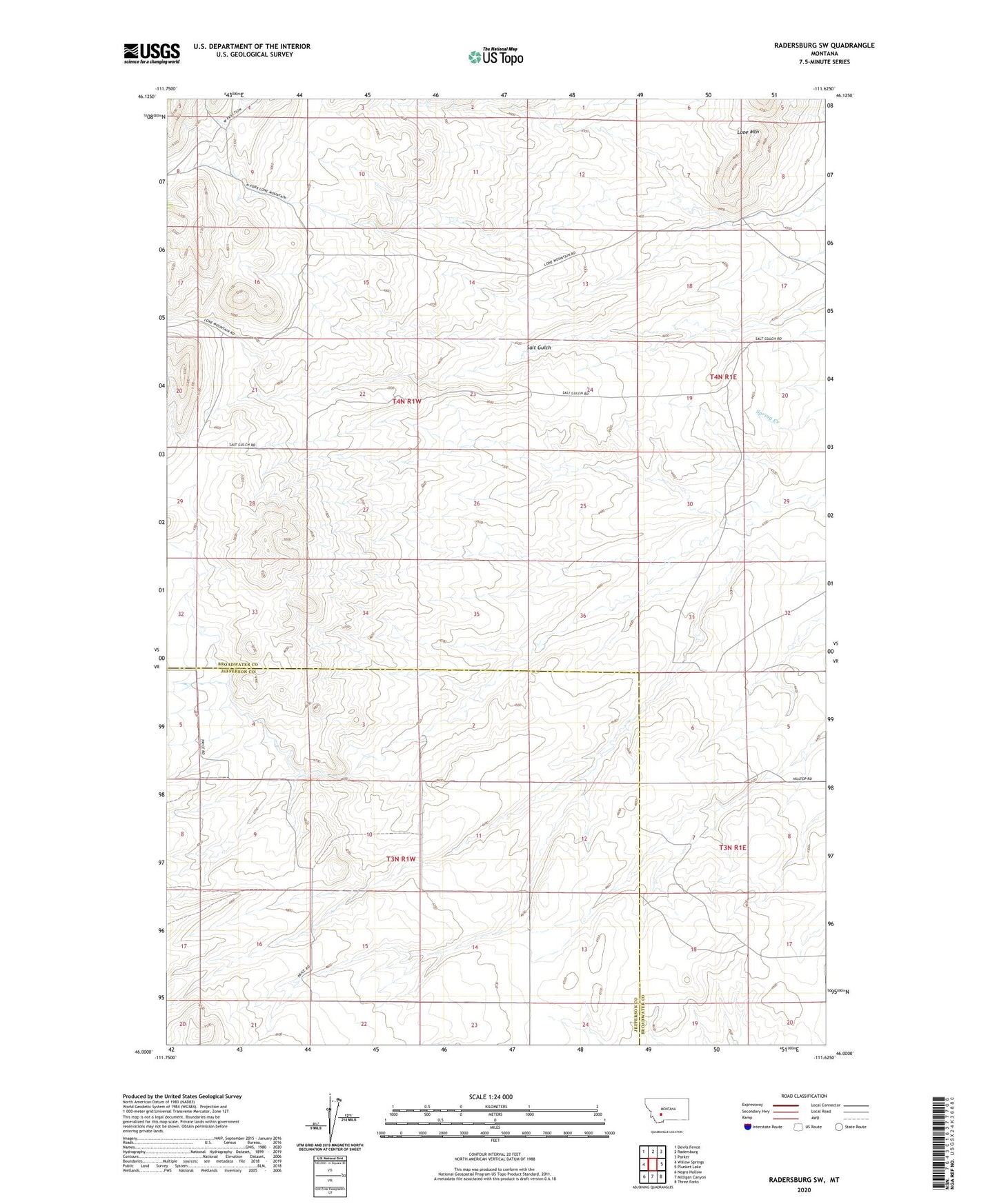 Radersburg SW Montana US Topo Map Image