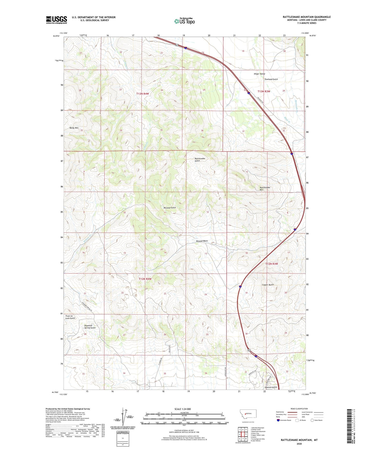 Rattlesnake Mountain Montana US Topo Map Image