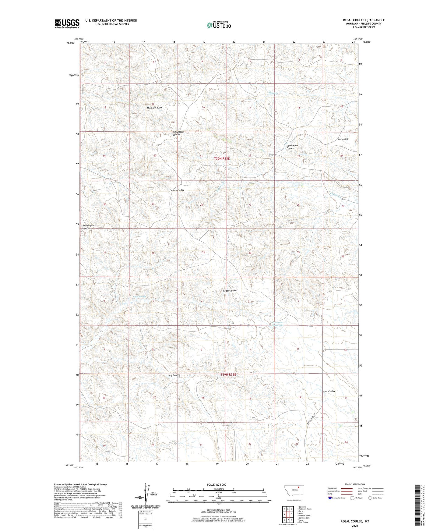 Regal Coulee Montana US Topo Map Image