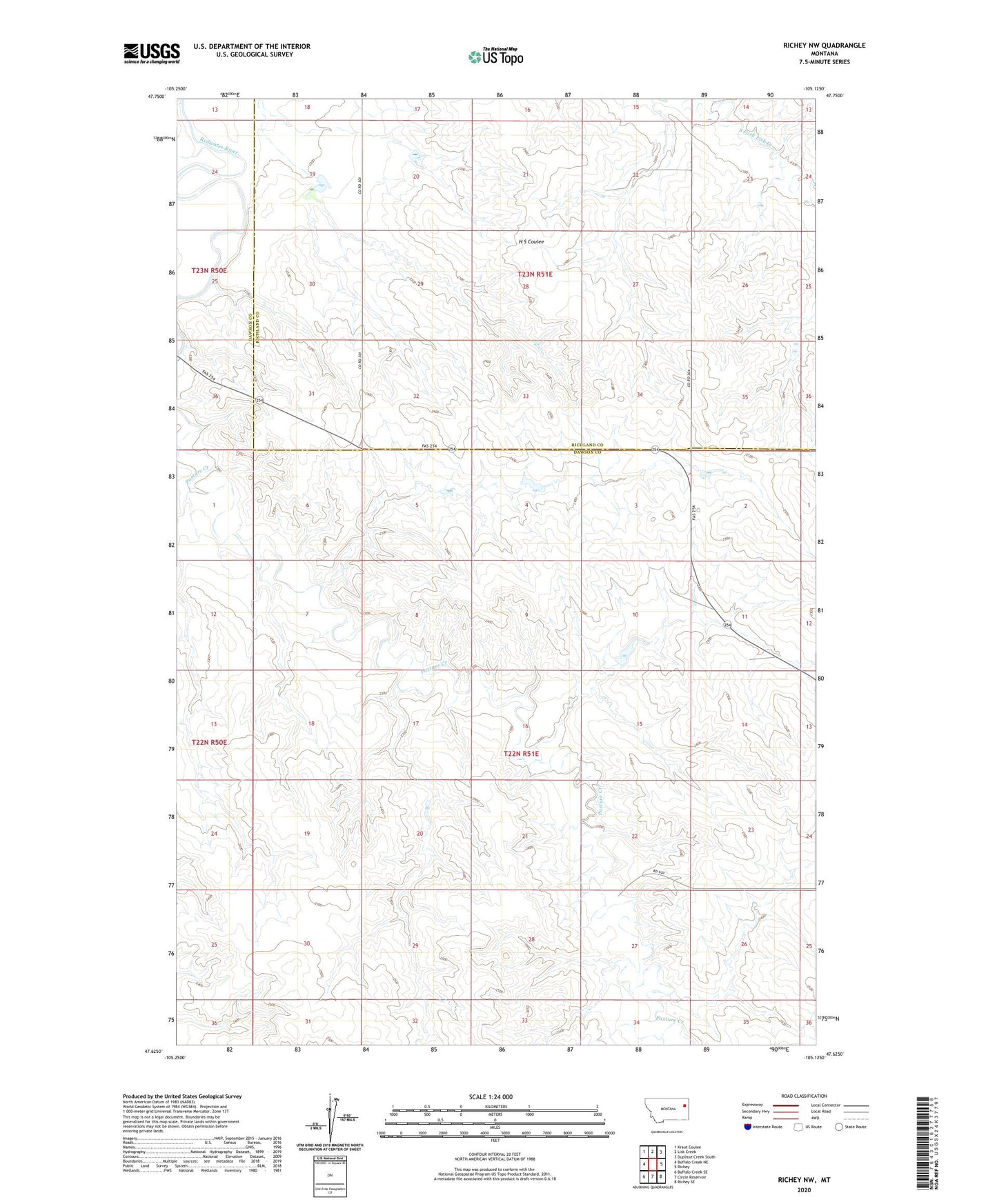 Richey NW Montana US Topo Map Image