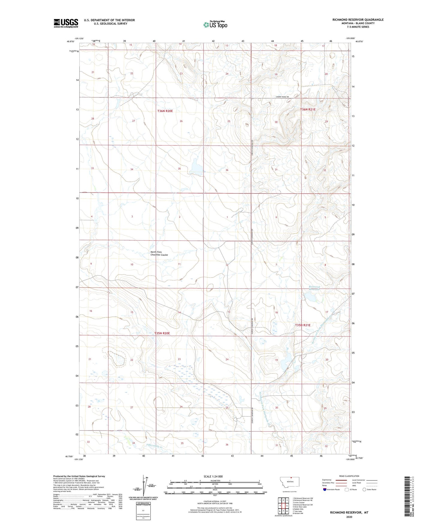 Richmond Reservoir Montana US Topo Map Image