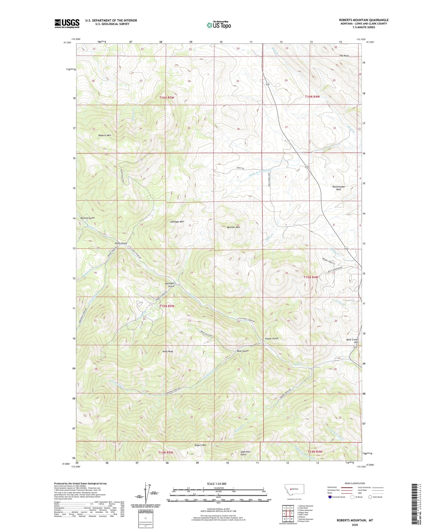 Roberts Mountain Montana US Topo Map Image