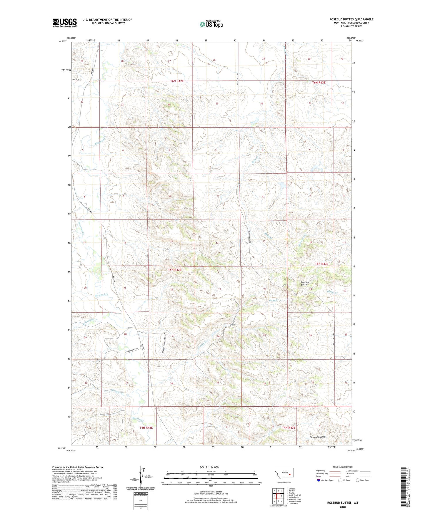 Rosebud Buttes Montana US Topo Map Image