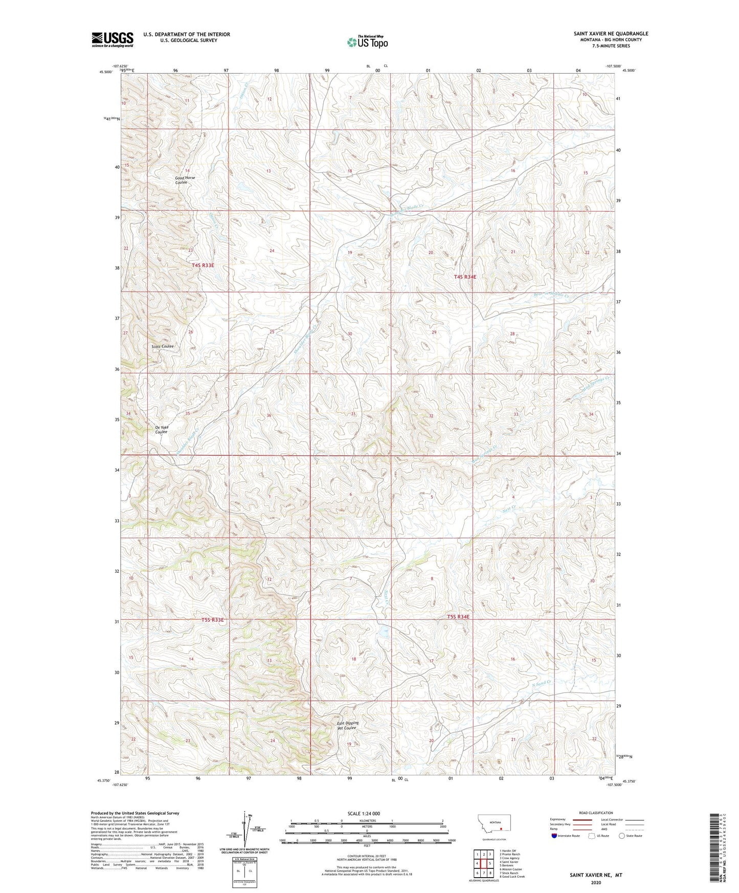 Saint Xavier NE Montana US Topo Map Image