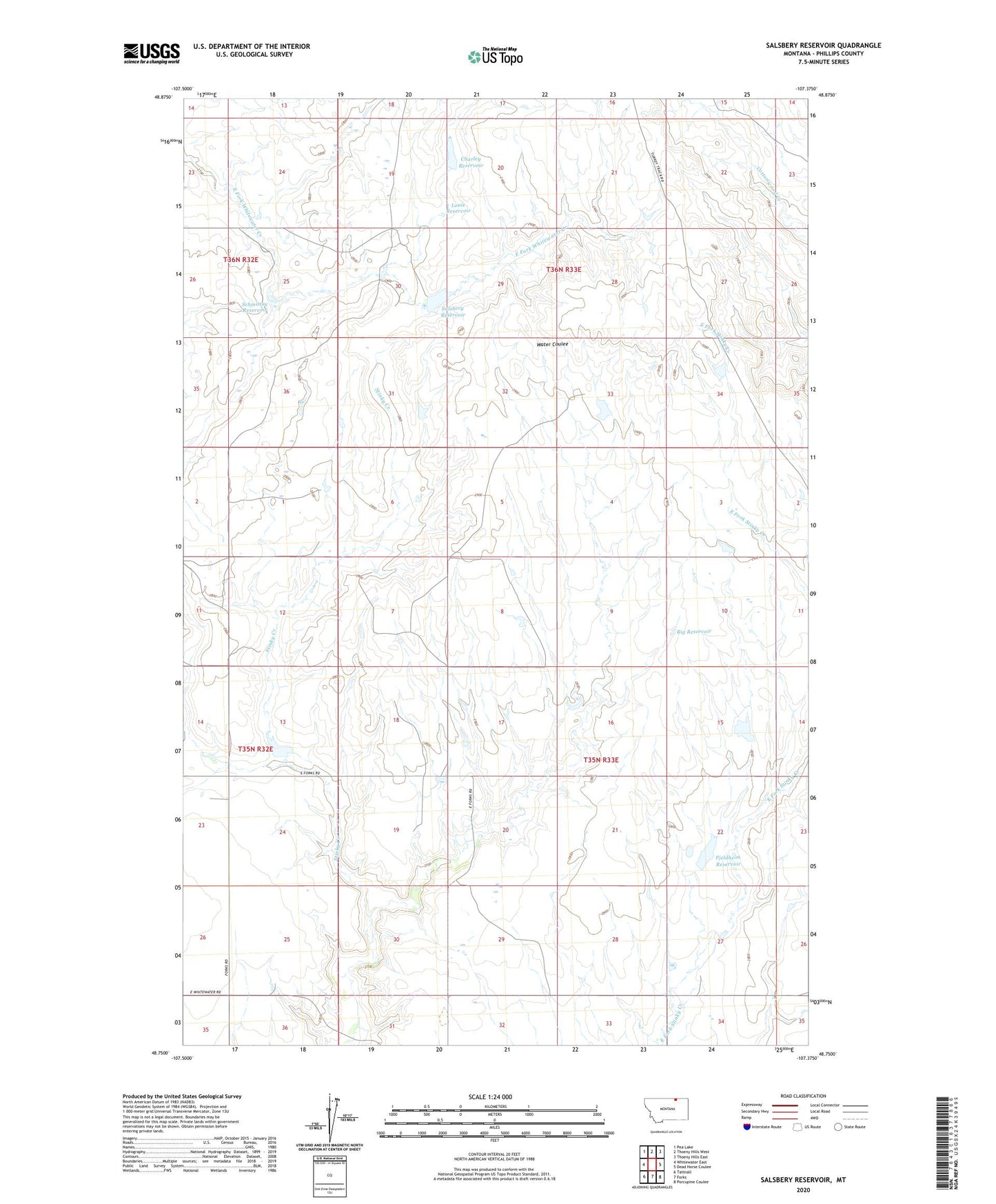 Salsbery Reservoir Montana US Topo Map Image