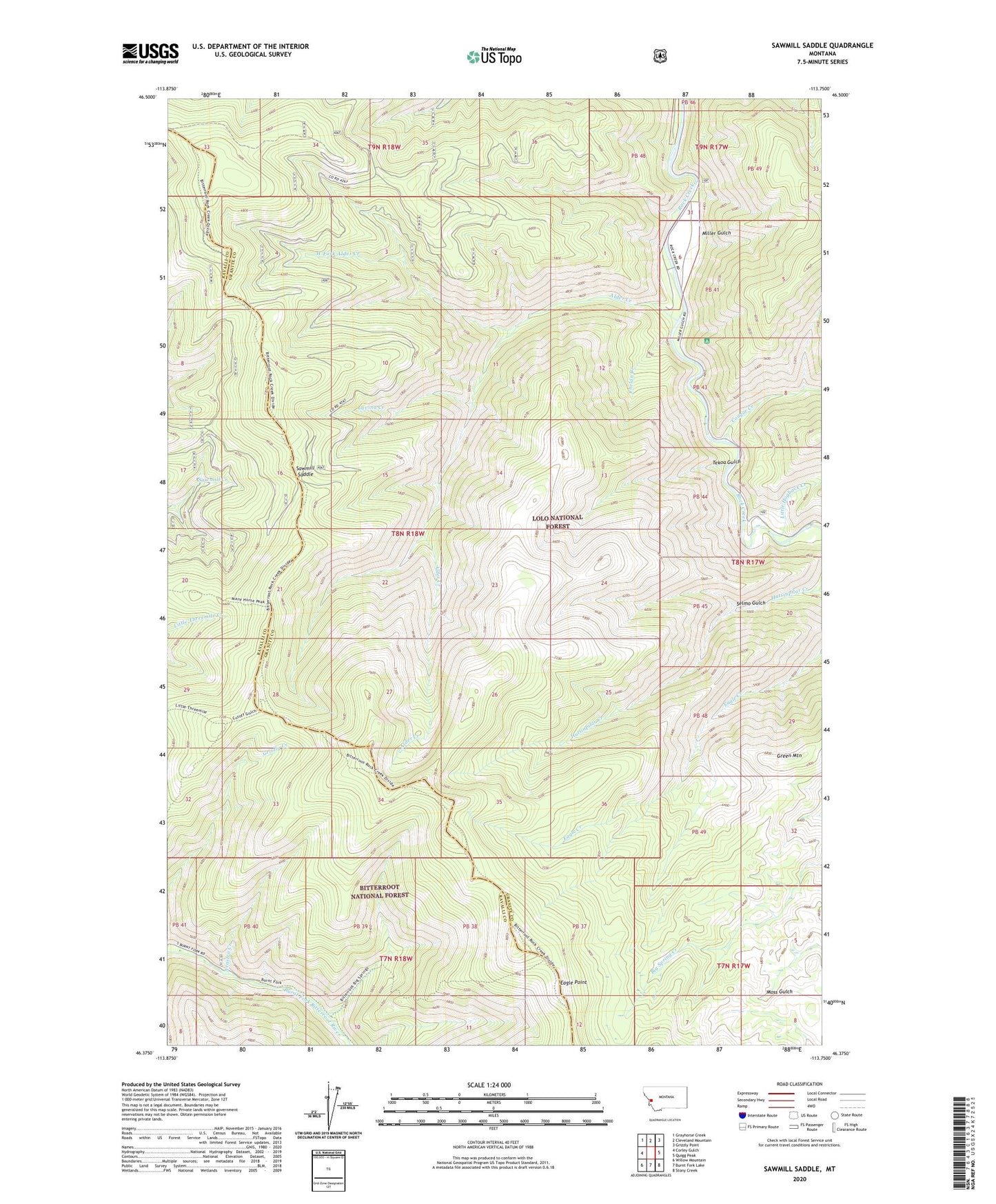 Sawmill Saddle Montana US Topo Map Image