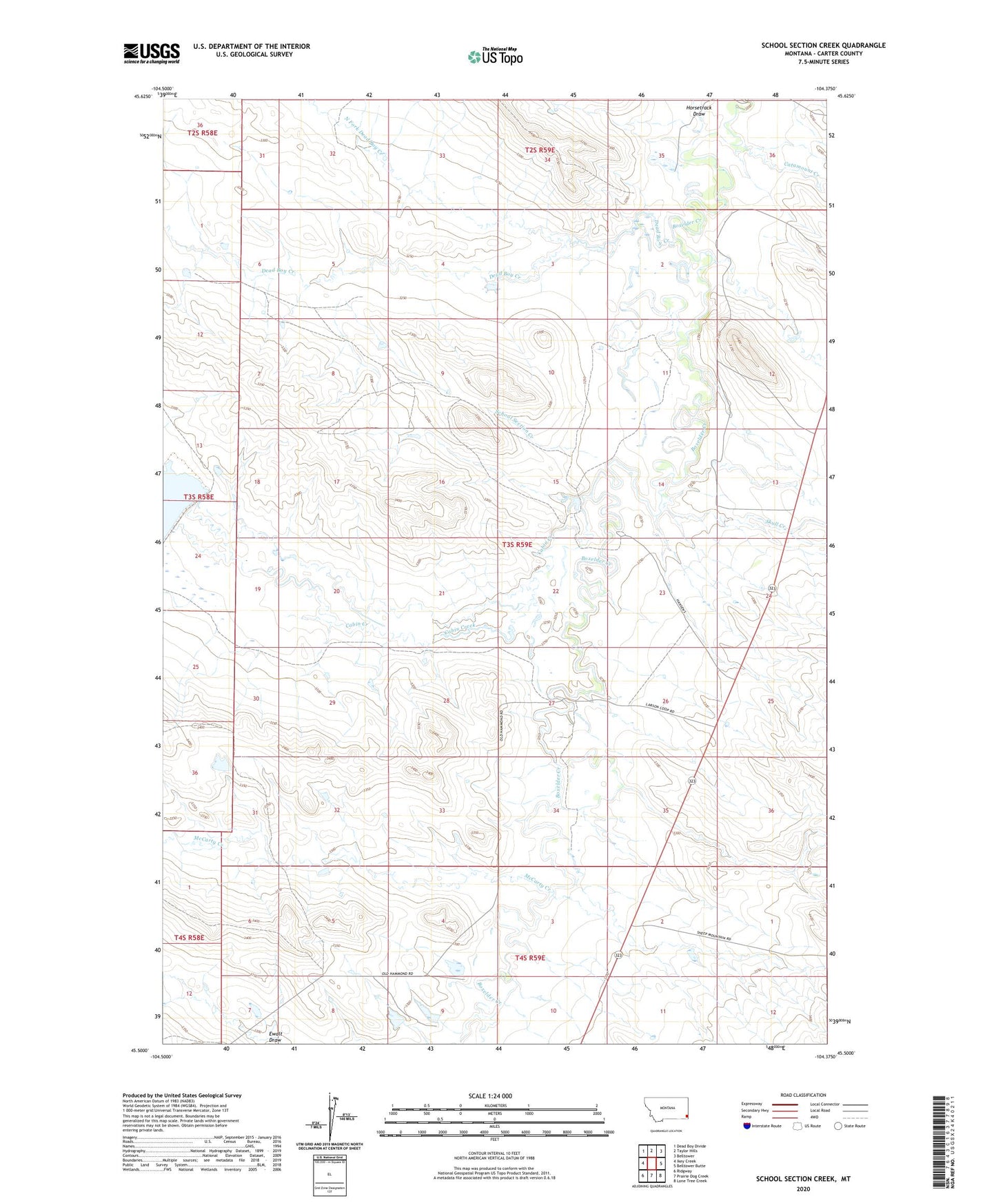 School Section Creek Montana US Topo Map Image