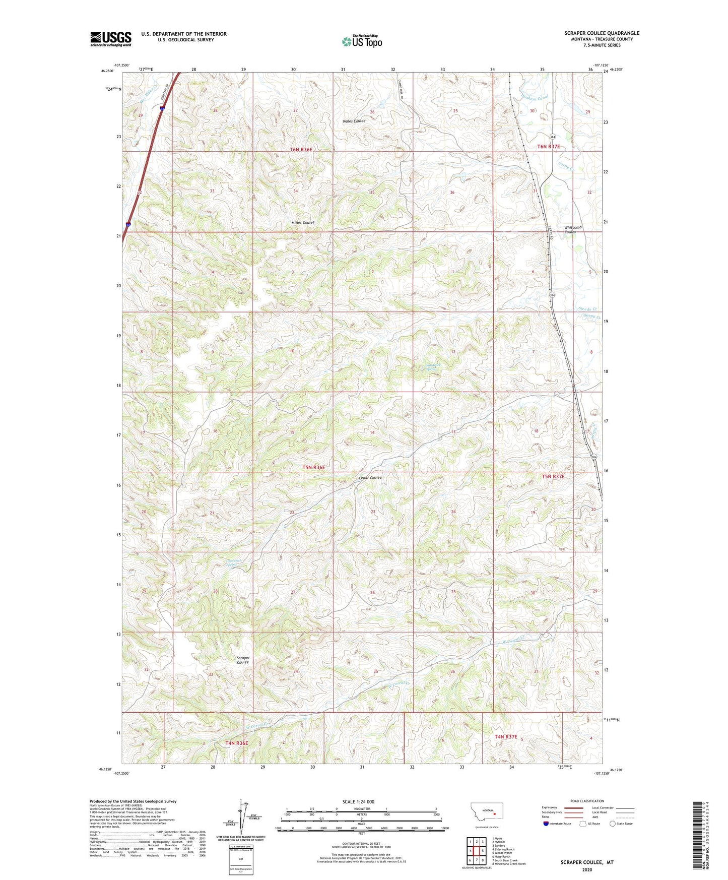 Scraper Coulee Montana US Topo Map Image
