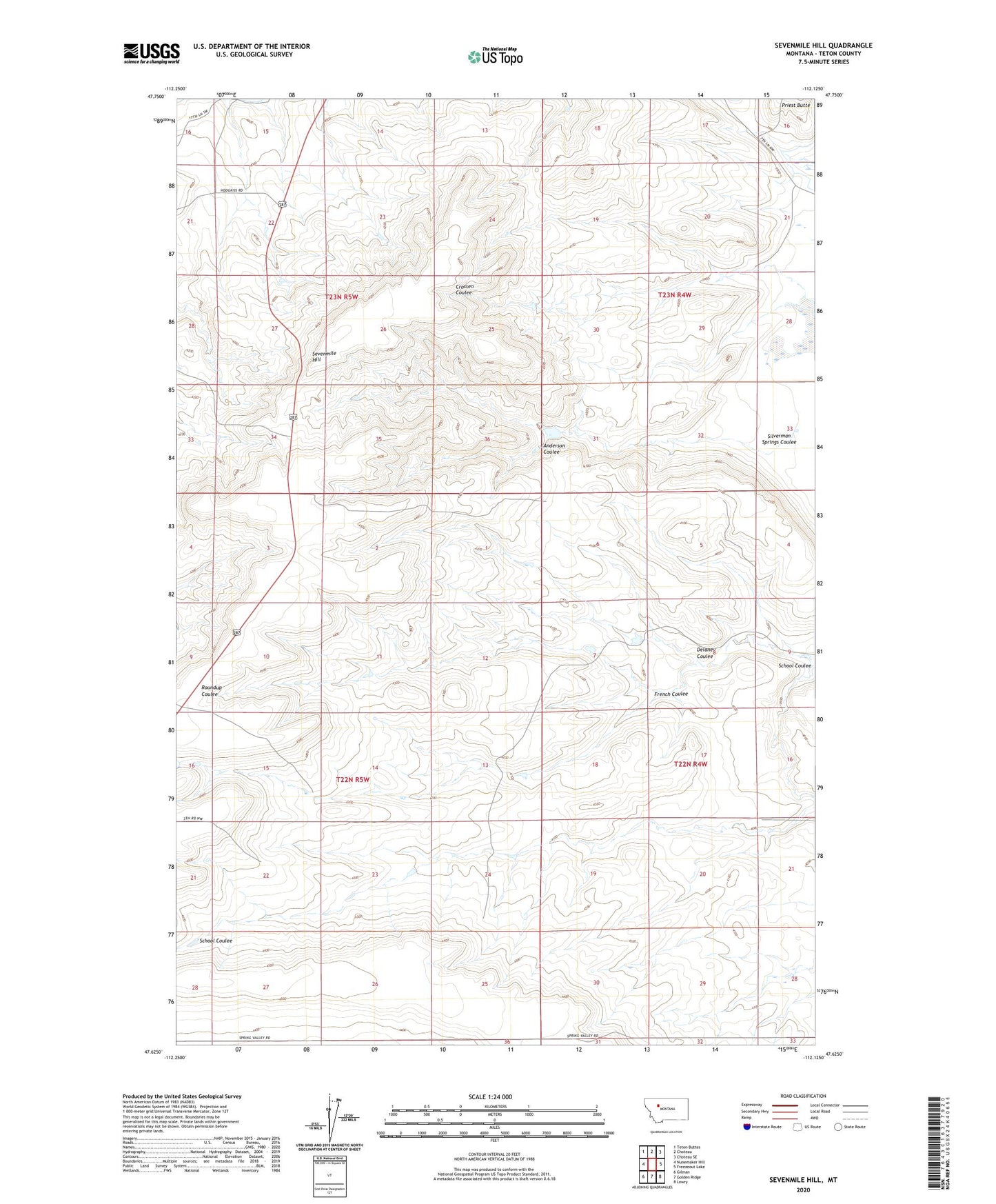 Sevenmile Hill Montana US Topo Map Image
