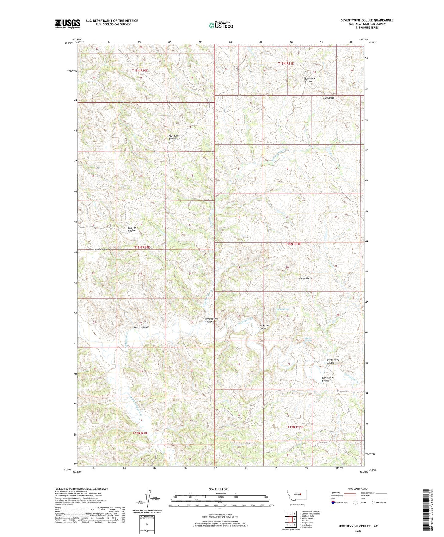 Seventynine Coulee Montana US Topo Map Image