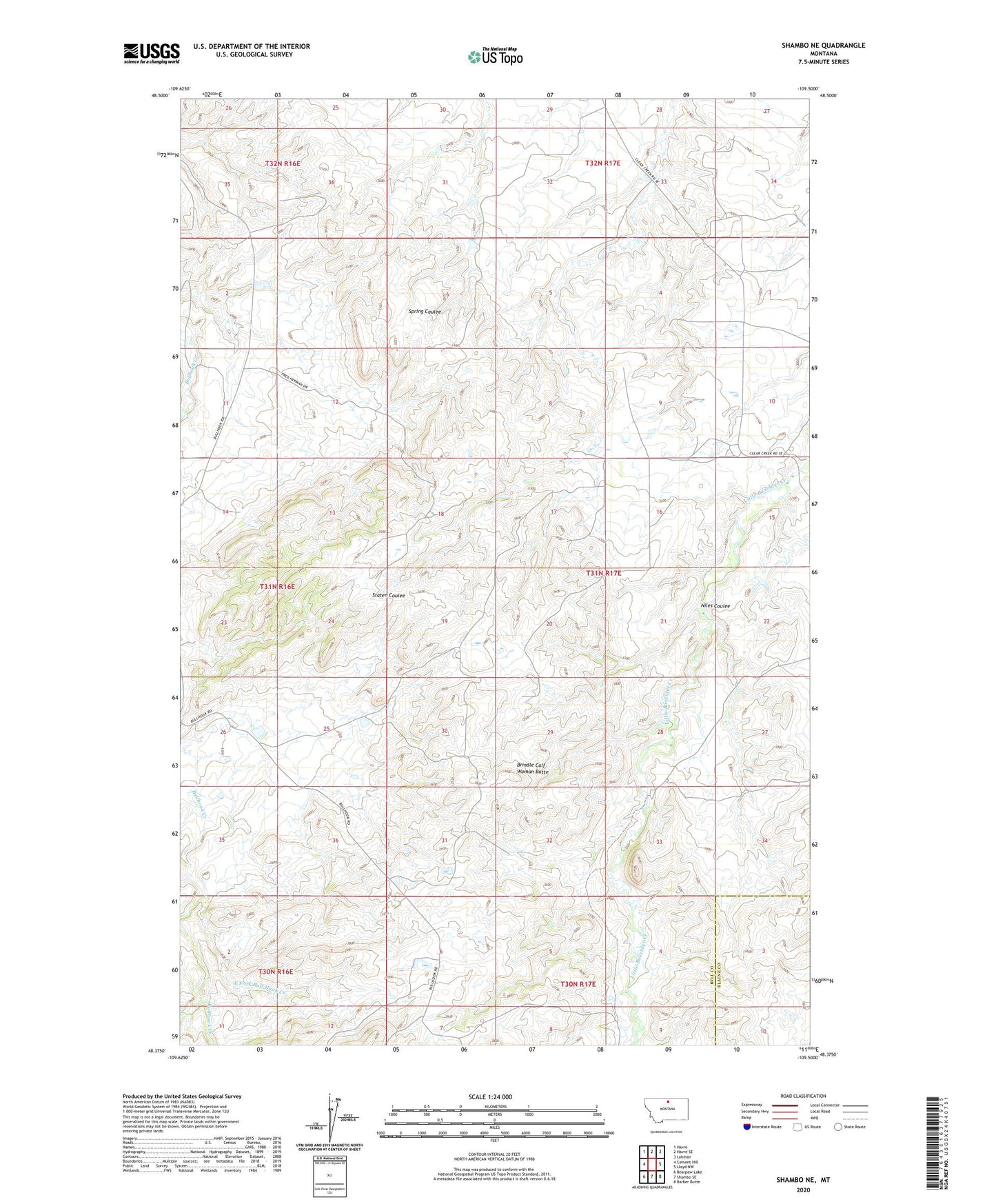 Shambo NE Montana US Topo Map Image
