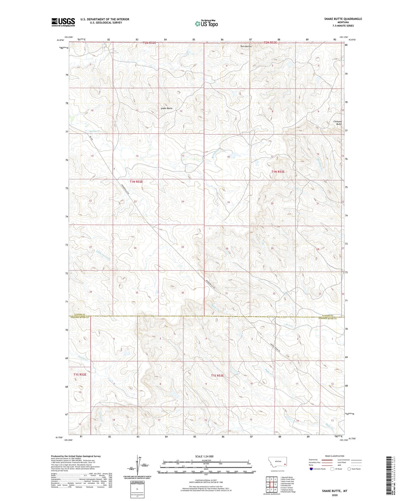 Snake Butte Montana US Topo Map Image