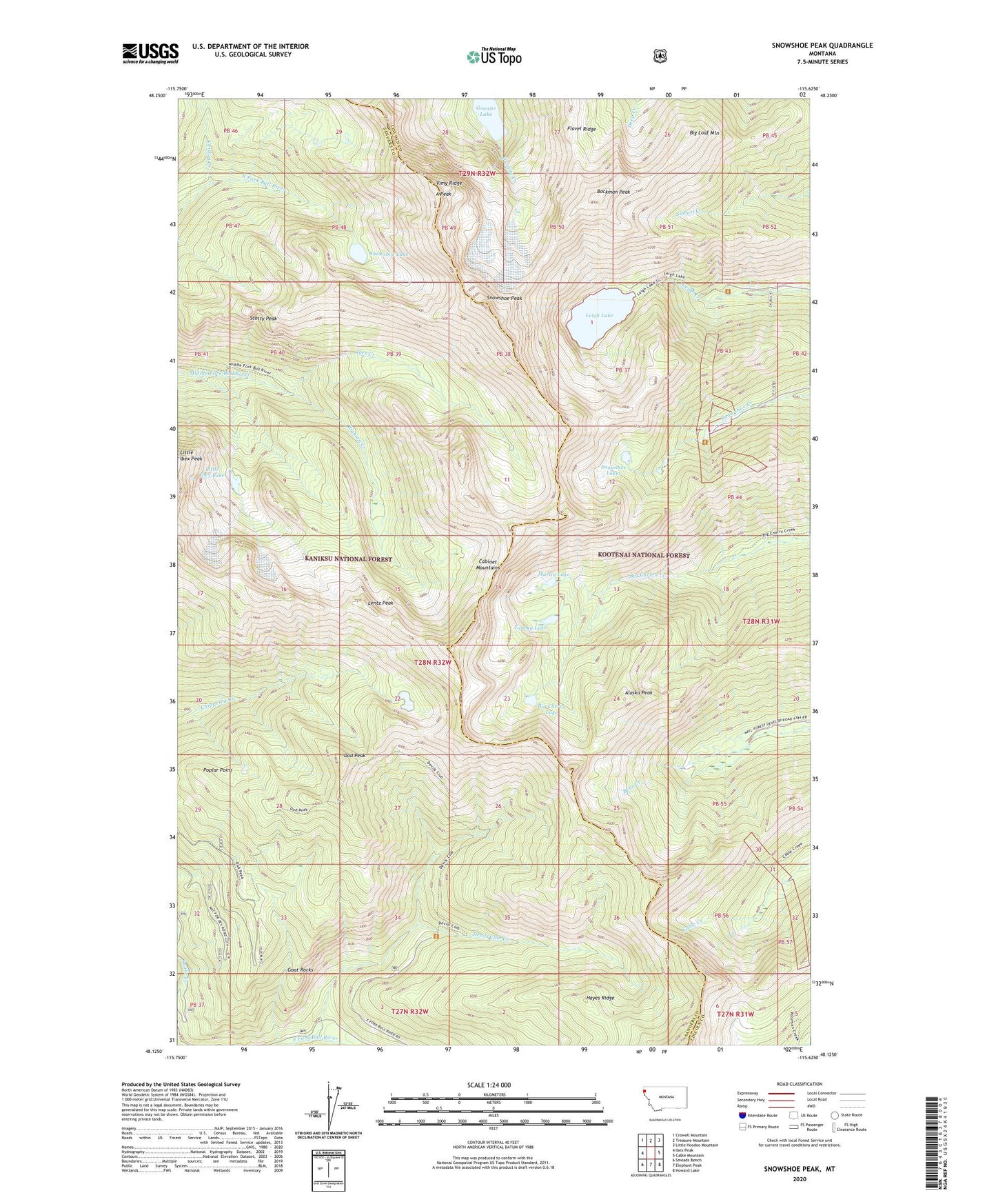 Snowshoe Peak Montana US Topo Map Image