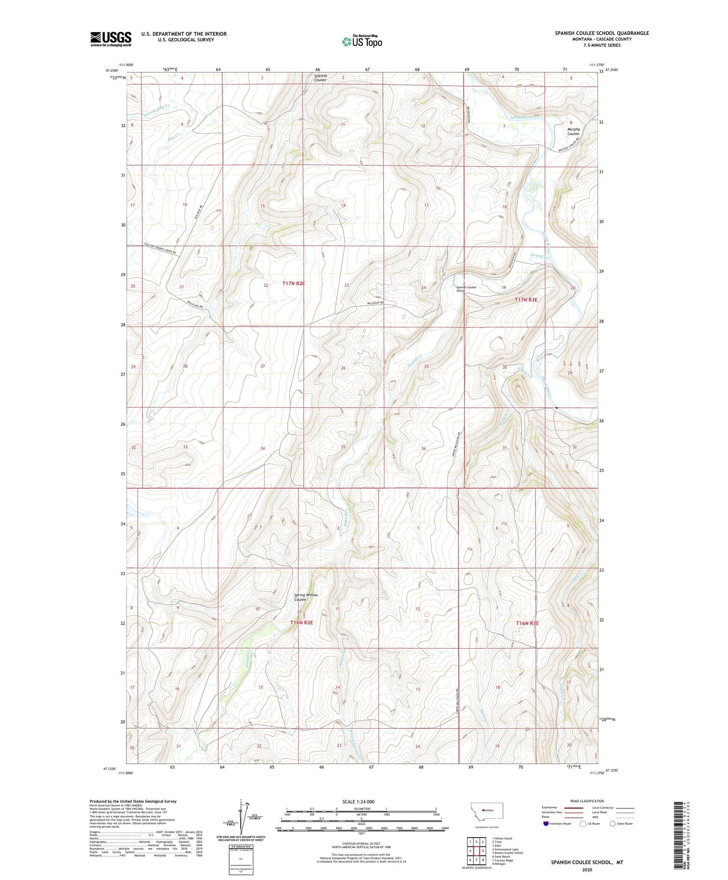 Spanish Coulee School Montana US Topo Map Image