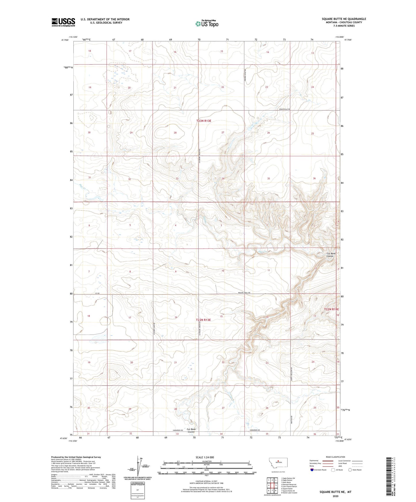 Square Butte NE Montana US Topo Map Image