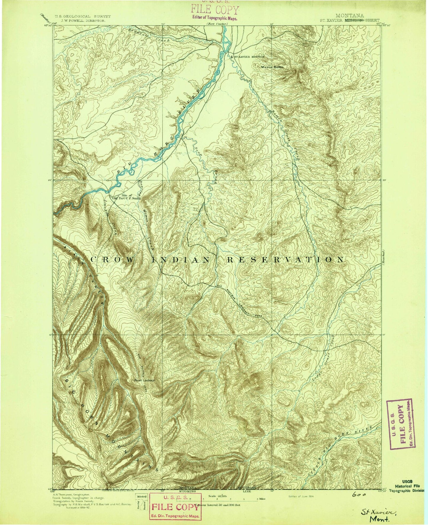 Historic 1894 Saint Xavier Montana 30'x30' Topo Map Image