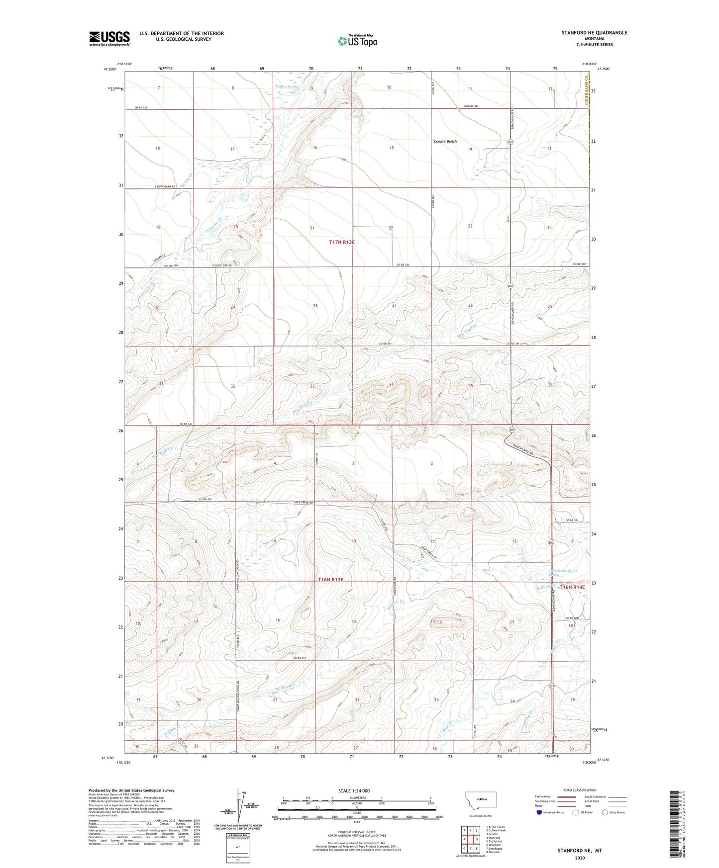 Stanford NE Montana US Topo Map Image