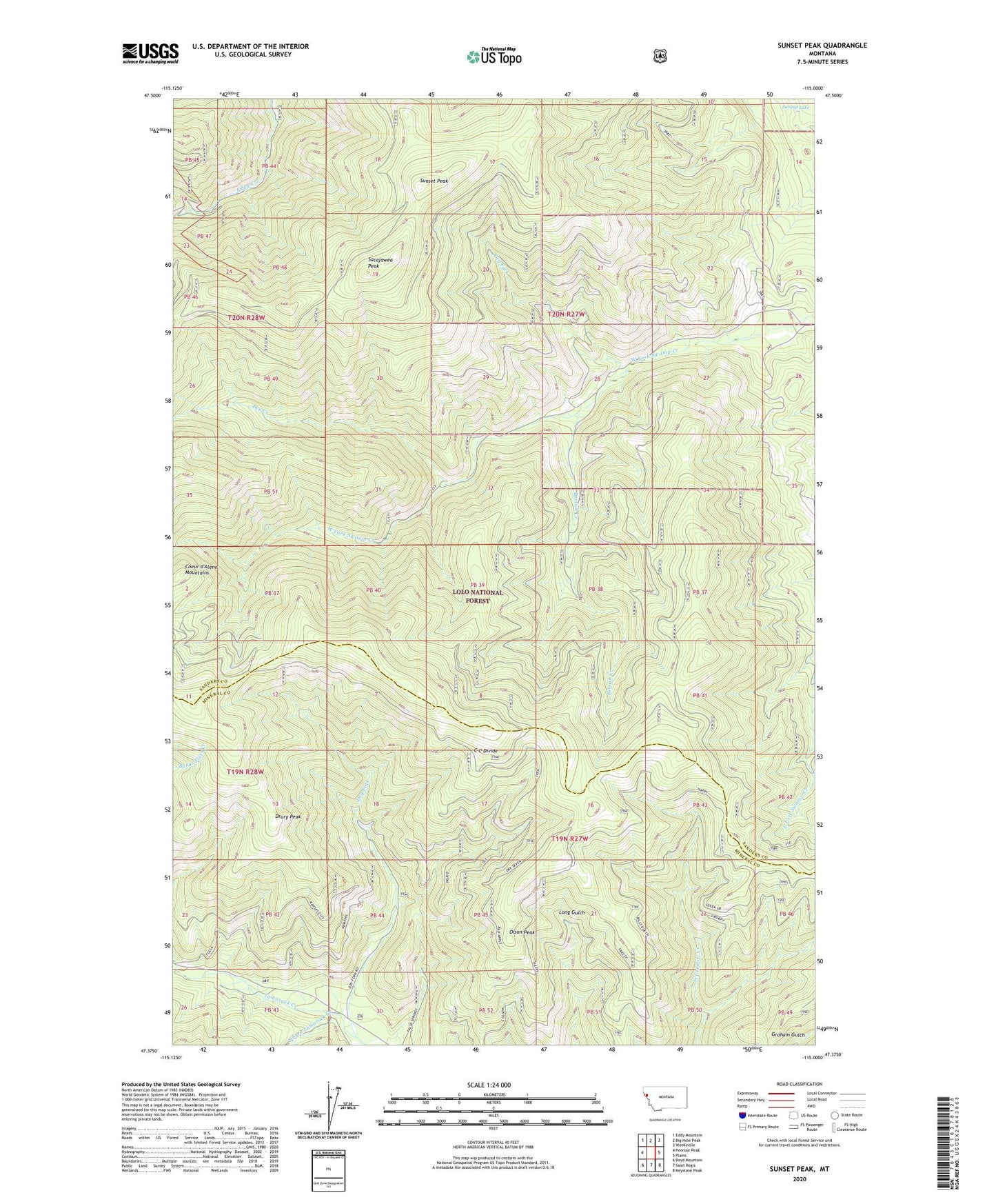 Sunset Peak Montana US Topo Map Image