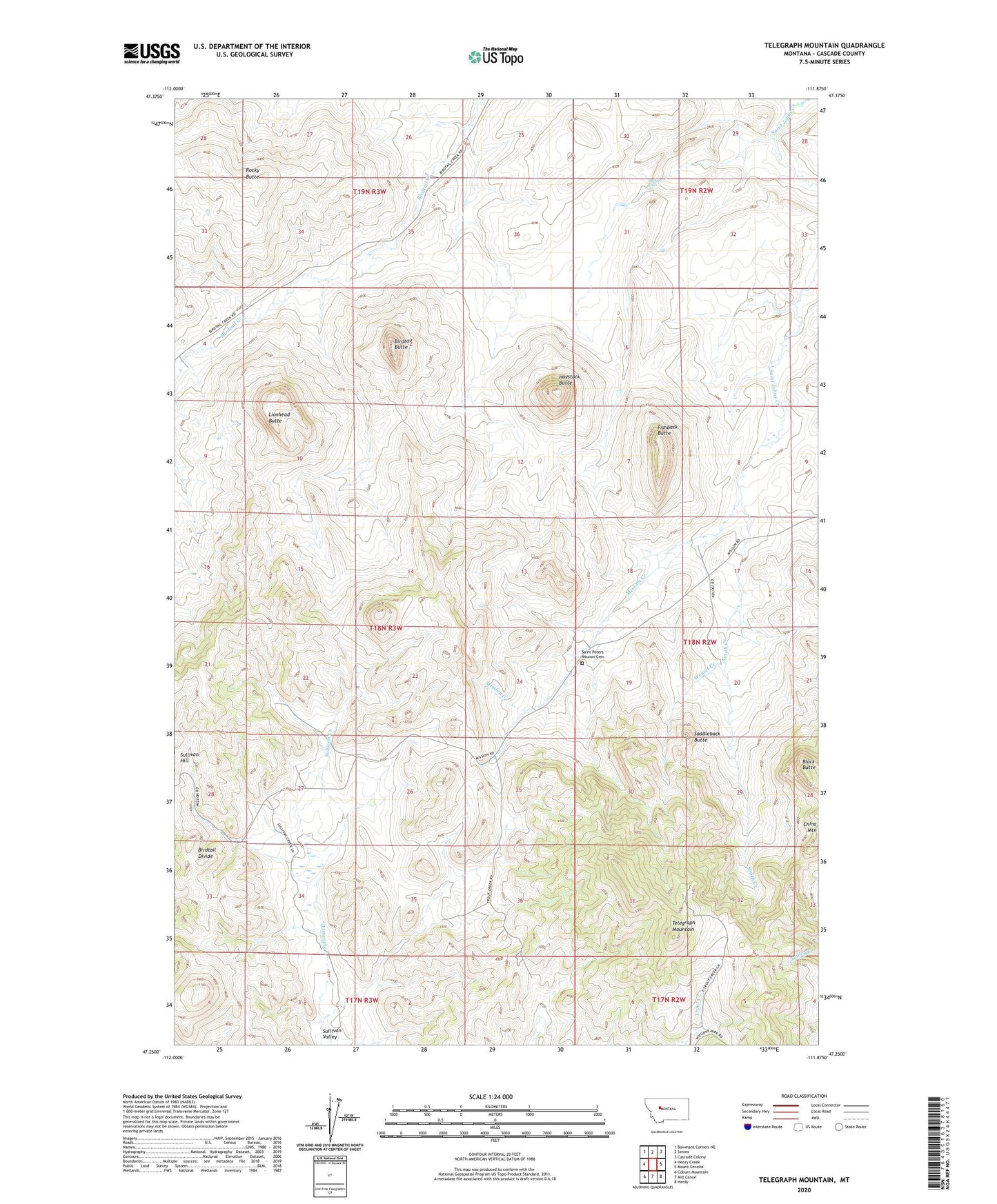 Telegraph Mountain Montana US Topo Map Image