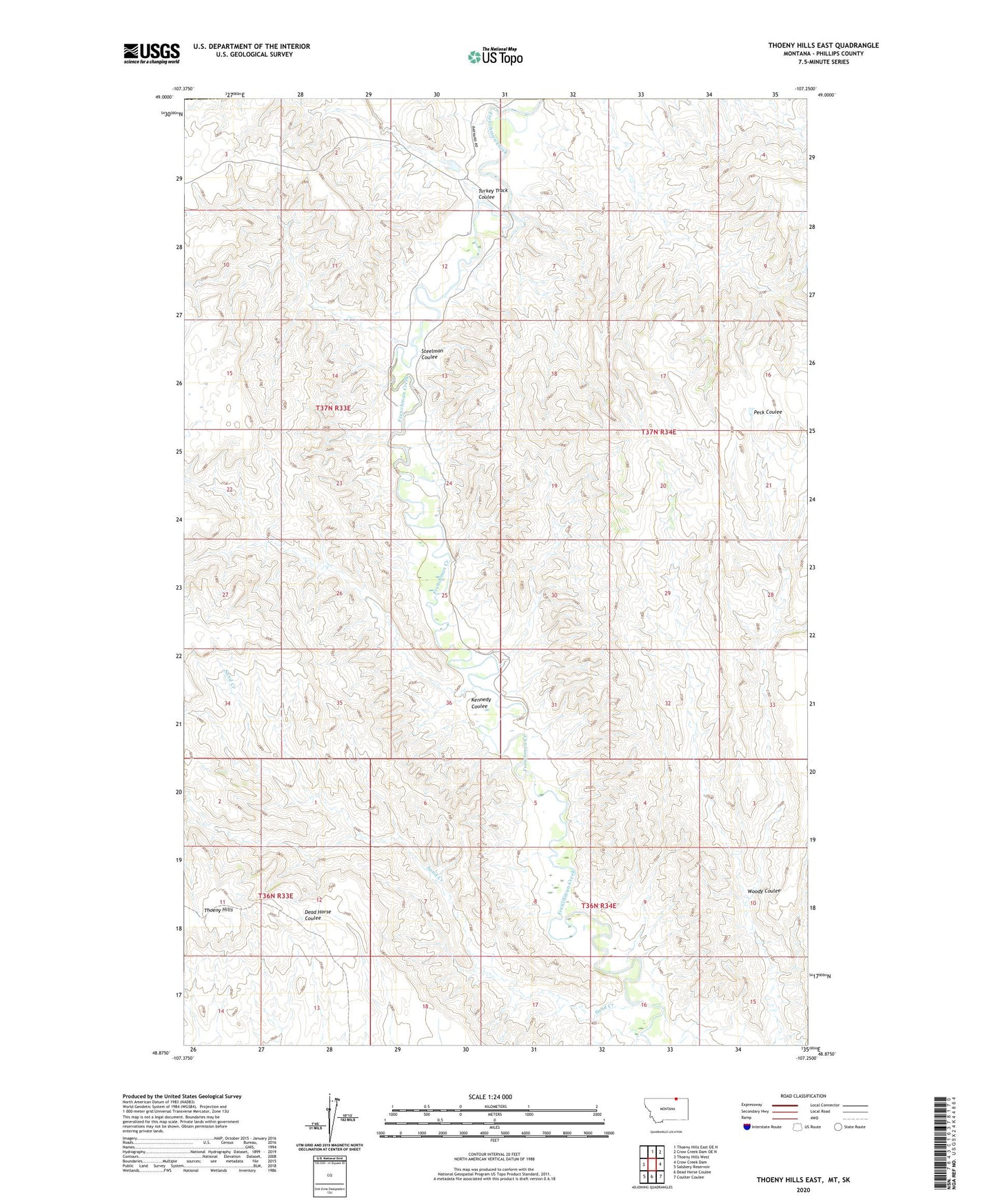 Thoeny Hills East Montana US Topo Map Image
