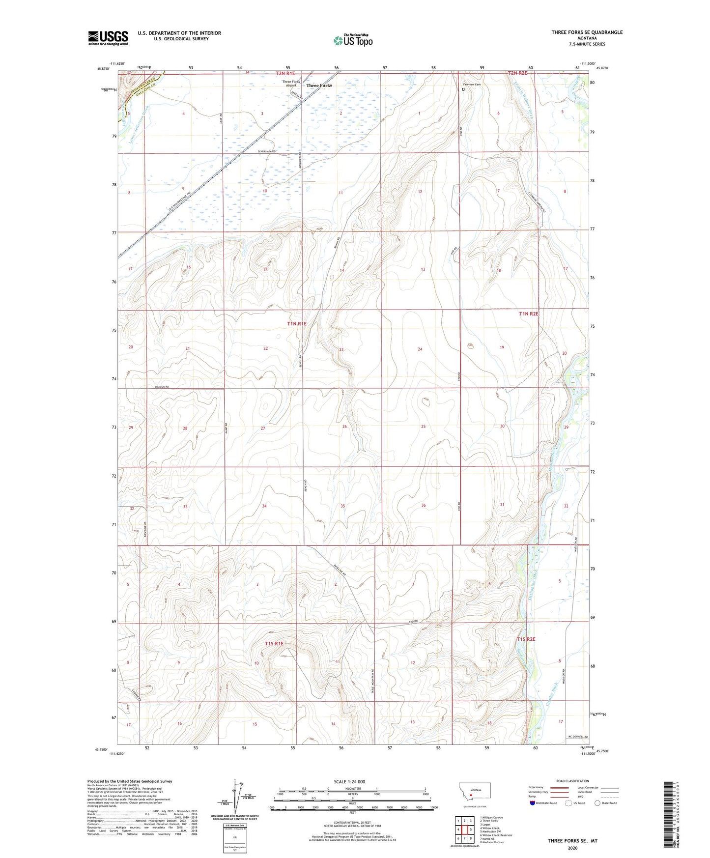 Three Forks SE Montana US Topo Map Image