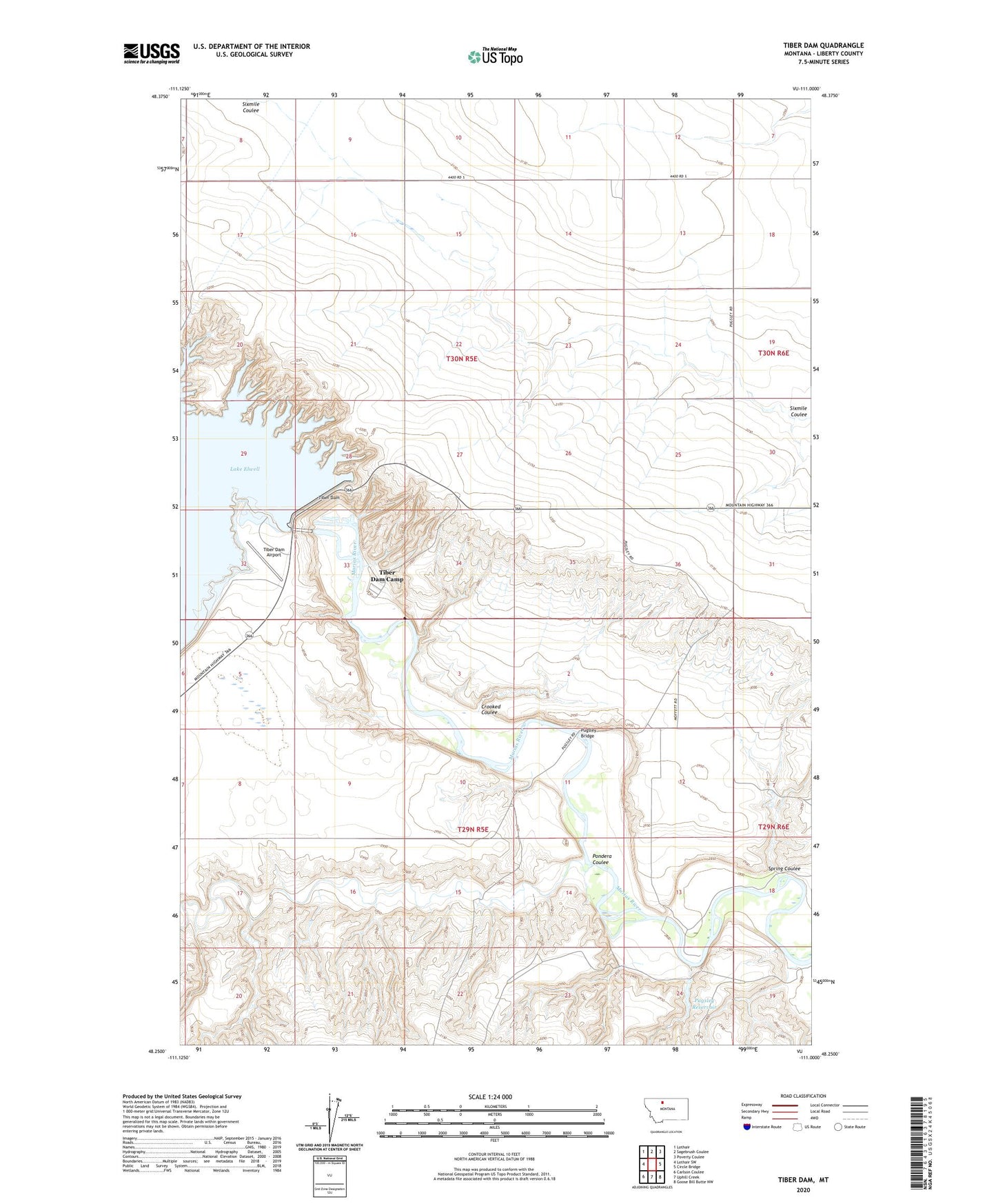Tiber Dam Montana US Topo Map Image