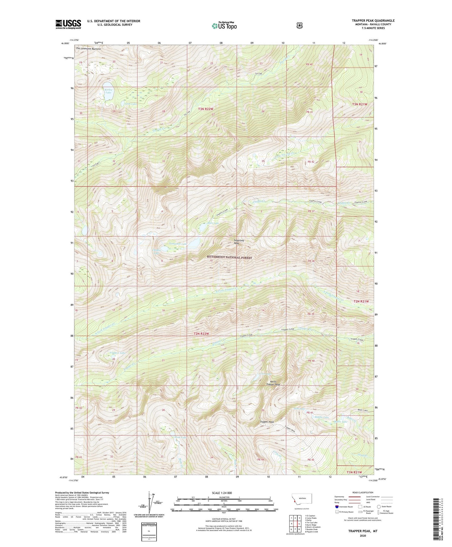 Trapper Peak Montana US Topo Map Image