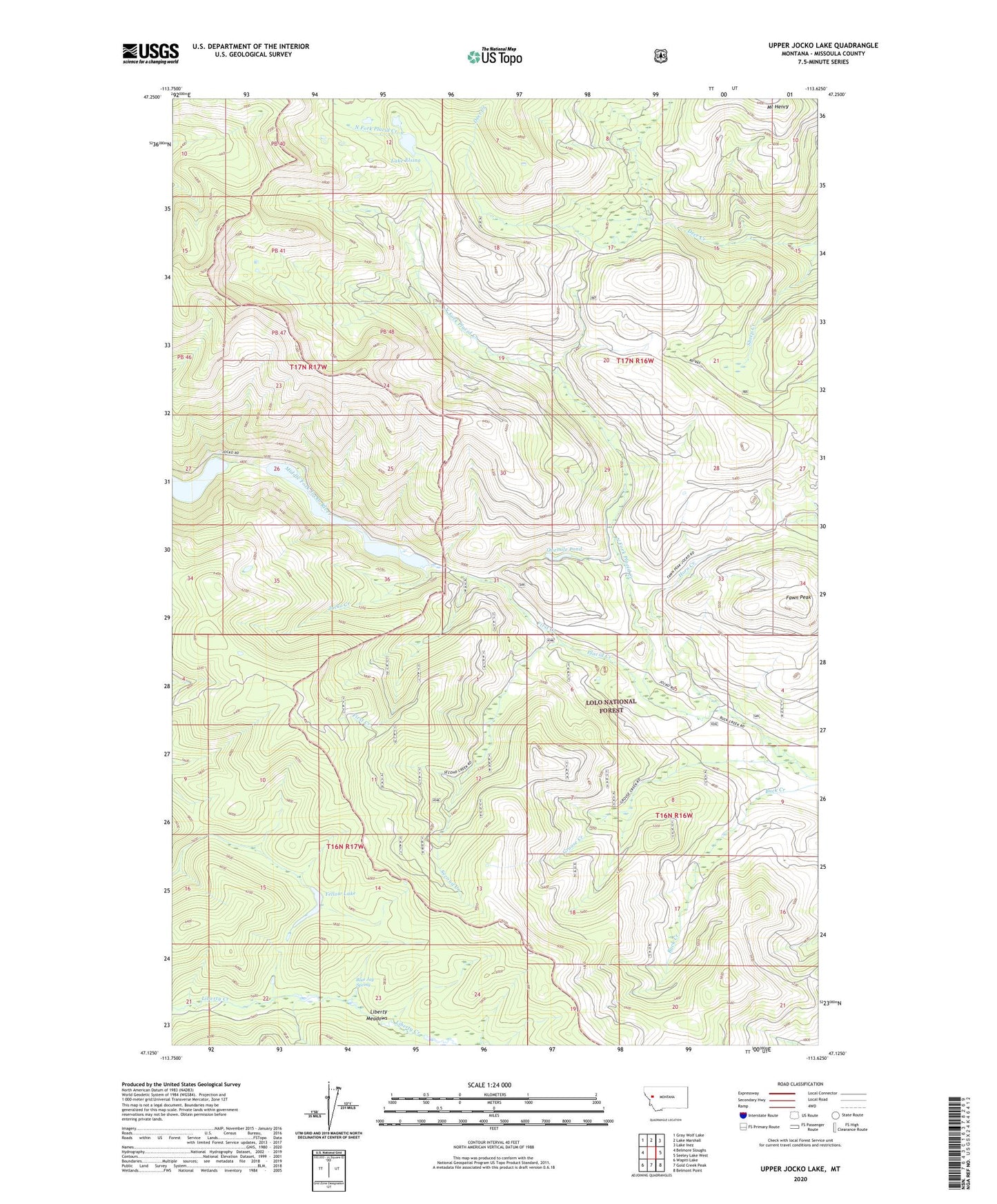 Upper Jocko Lake Montana US Topo Map Image