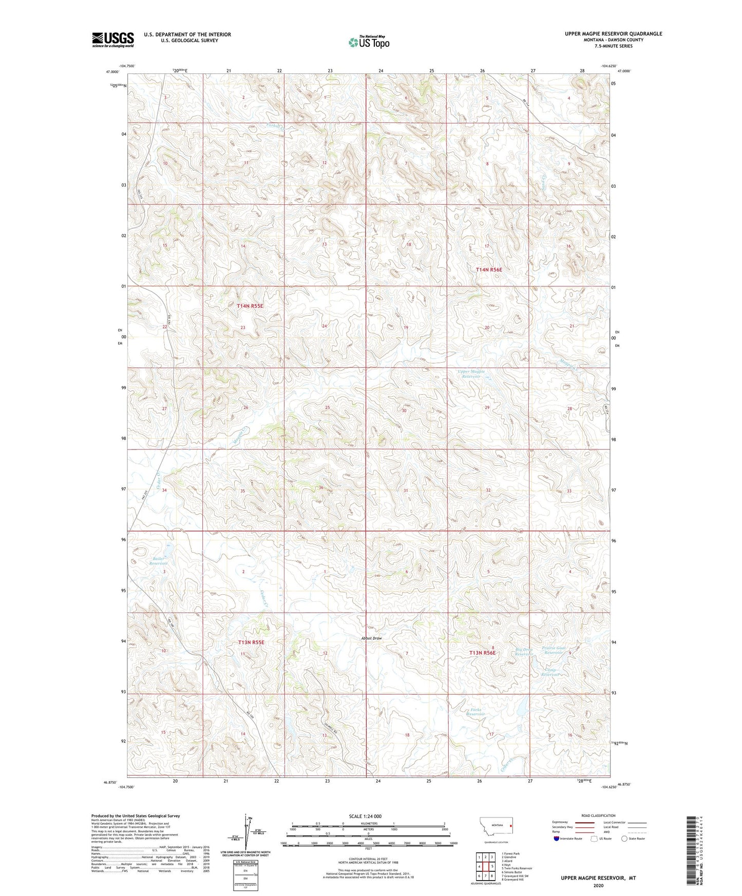 Upper Magpie Reservoir Montana US Topo Map Image
