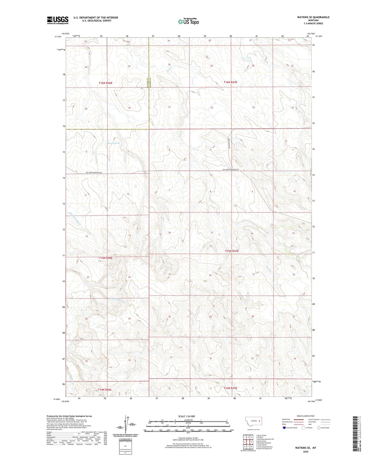 Watkins SE Montana US Topo Map Image