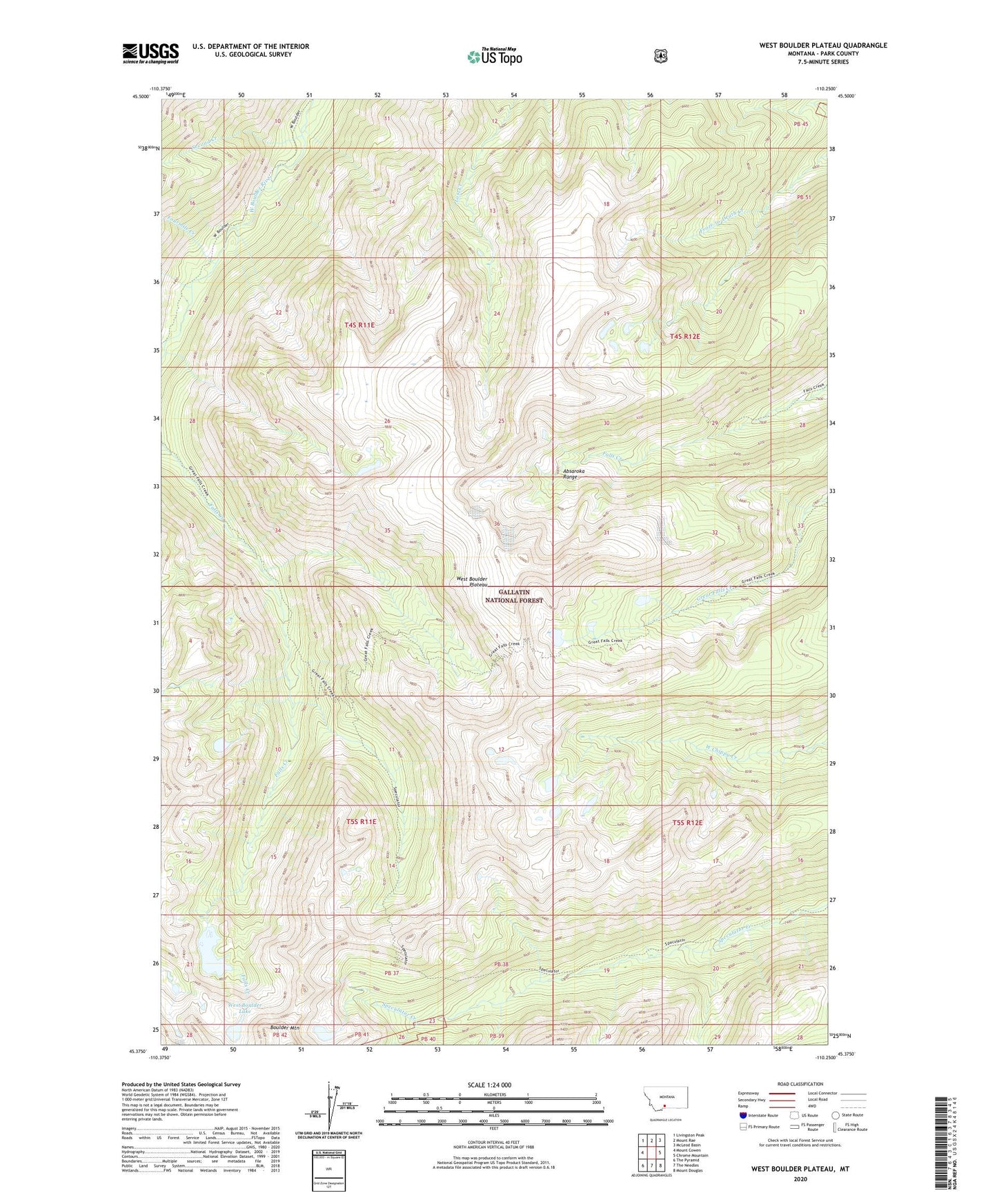 West Boulder Plateau Montana US Topo Map Image