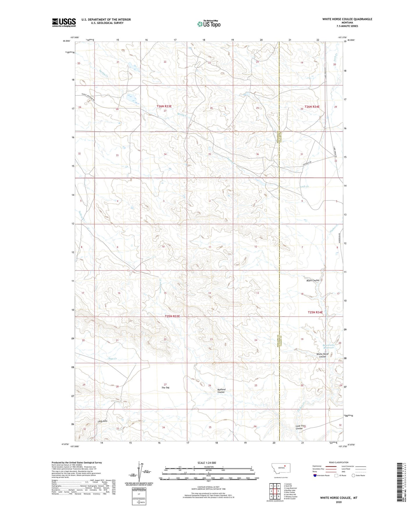 White Horse Coulee Montana US Topo Map Image