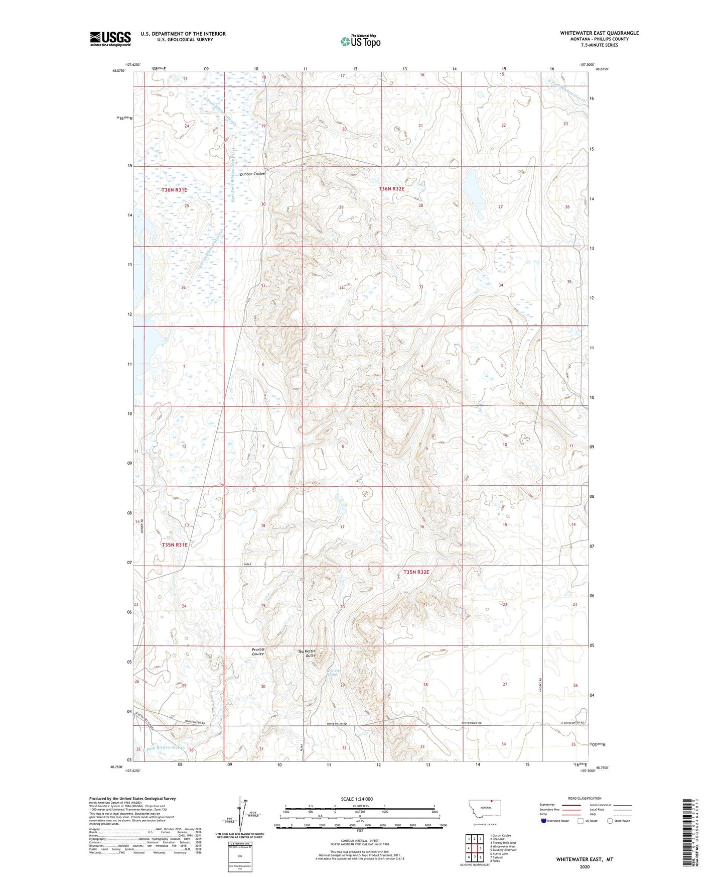 Whitewater East Montana US Topo Map Image
