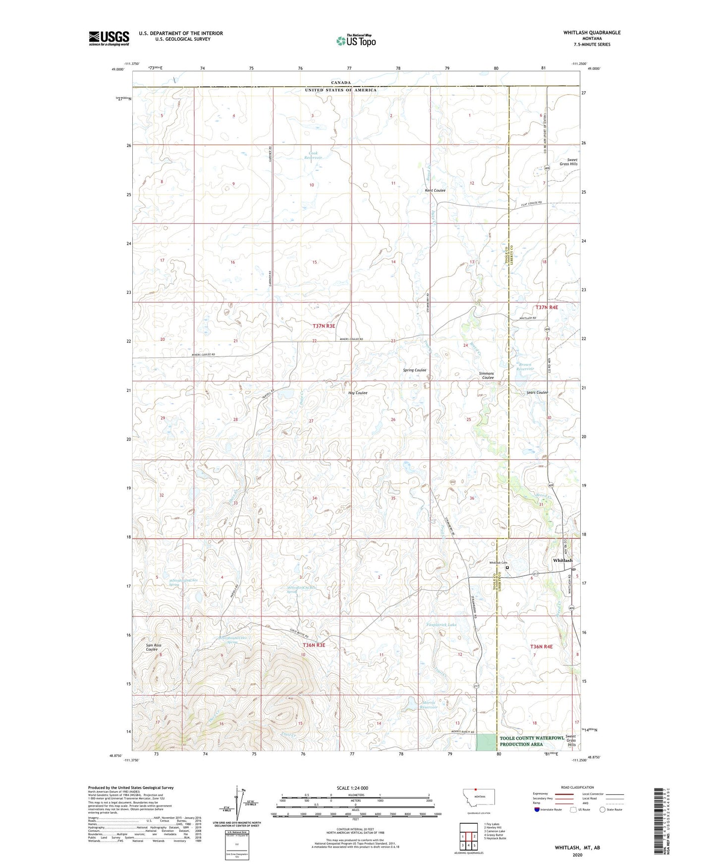 Whitlash Montana US Topo Map Image