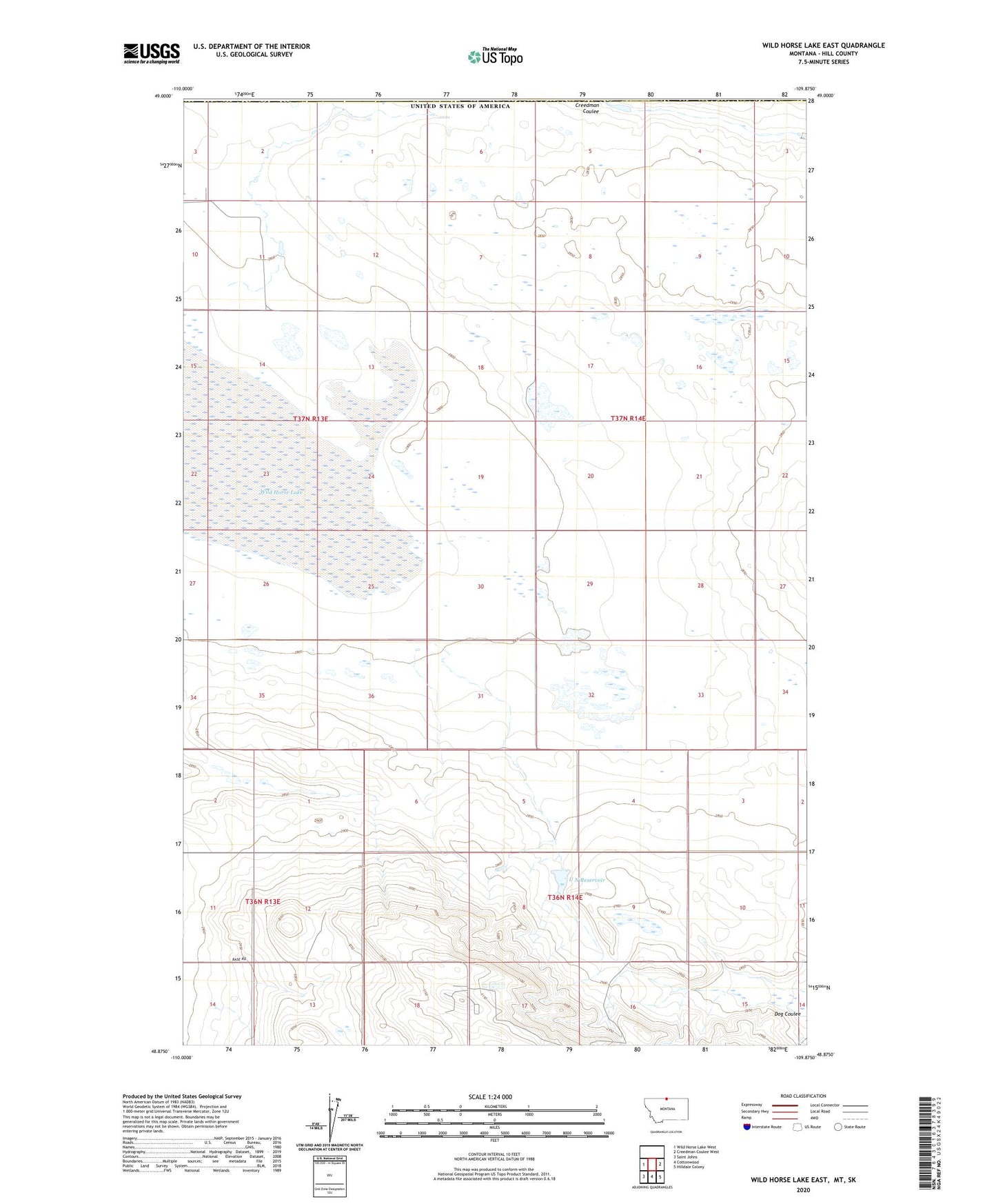 Wild Horse Lake East Montana US Topo Map Image