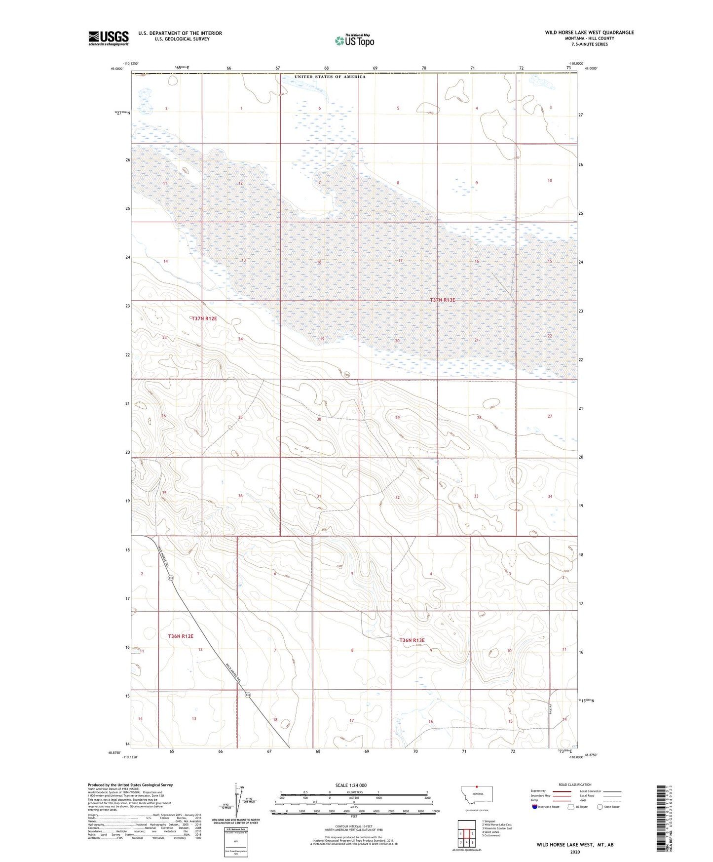 Wild Horse Lake West Montana US Topo Map Image