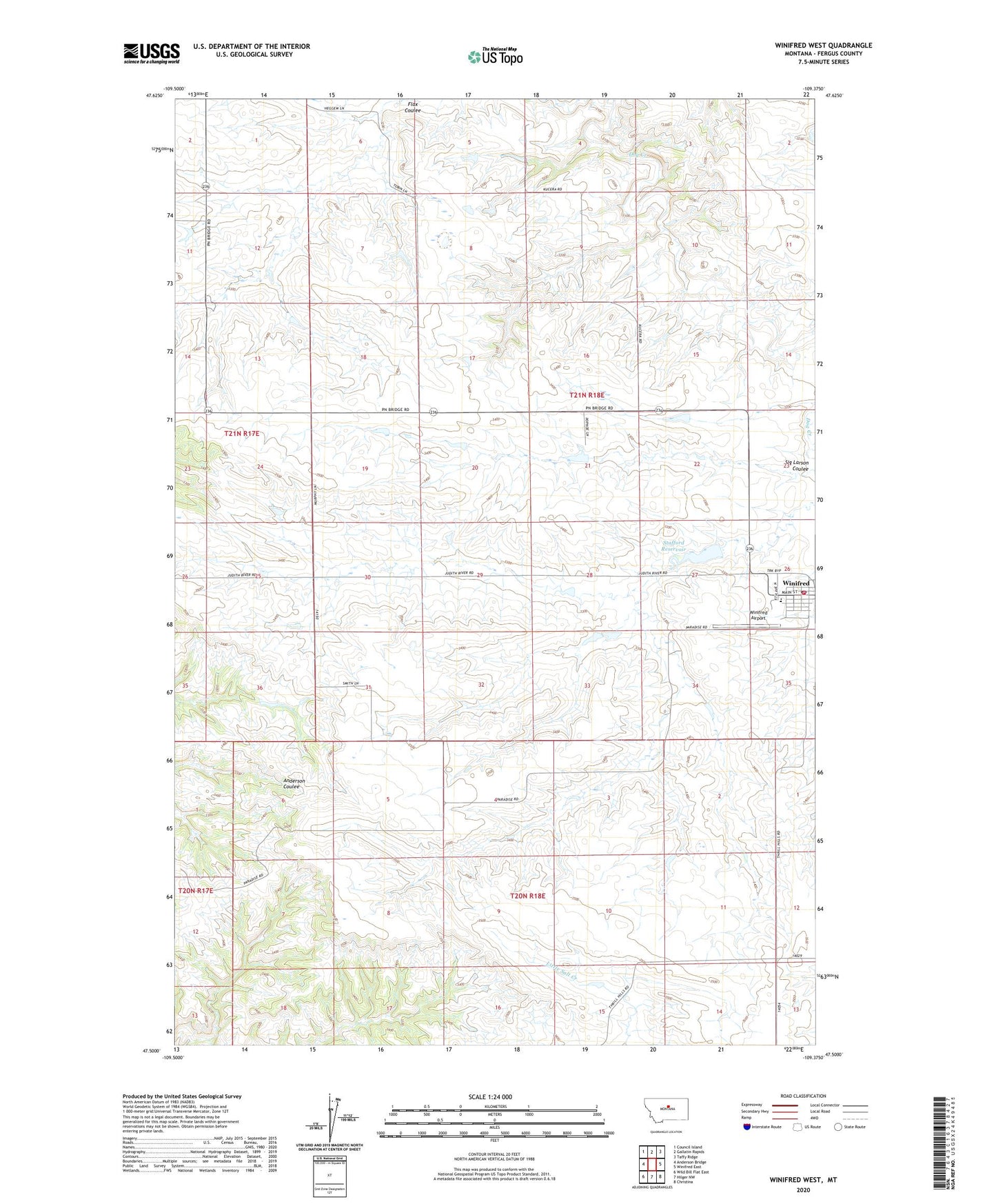 Winifred West Montana US Topo Map Image