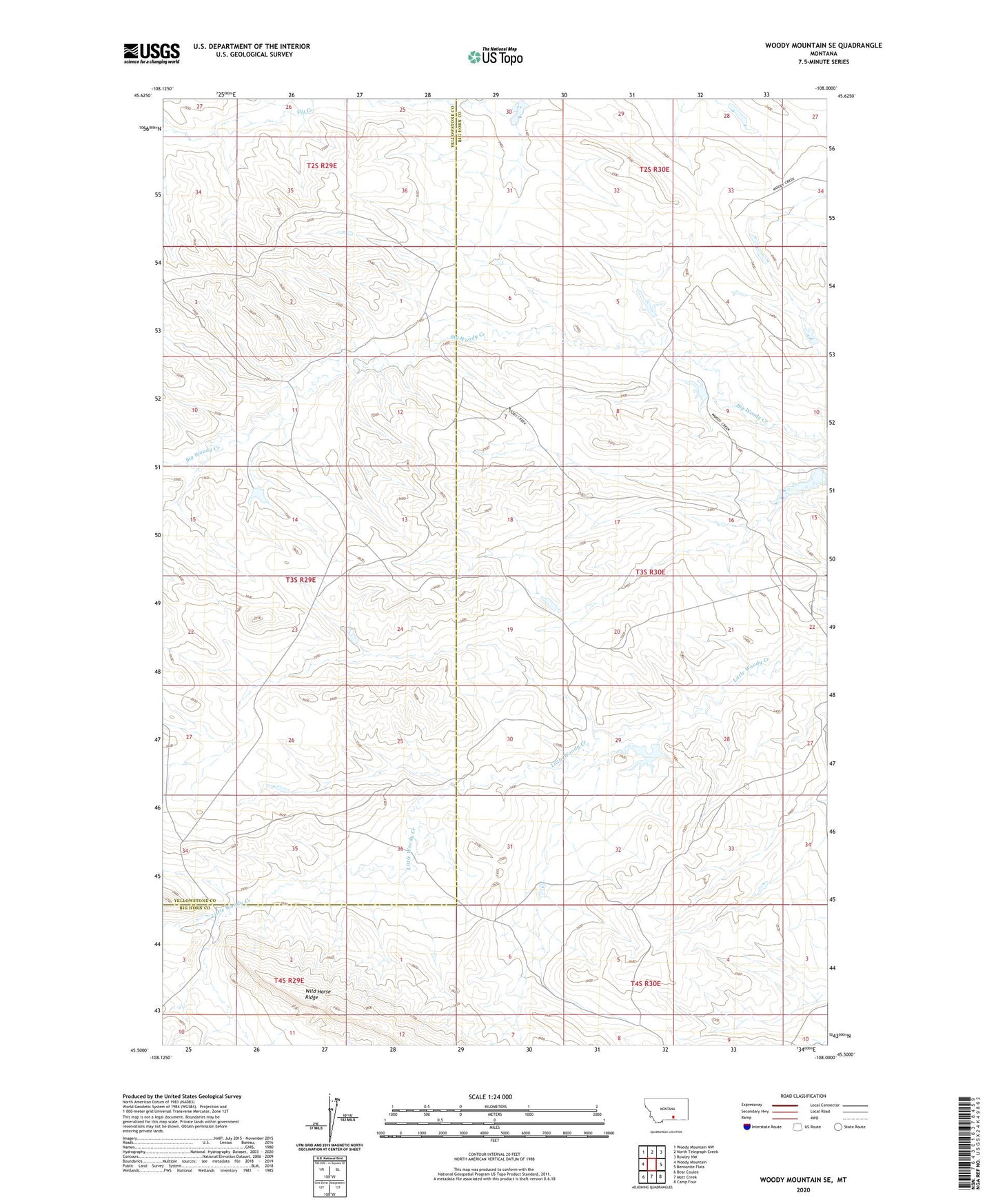 Woody Mountain SE Montana US Topo Map Image